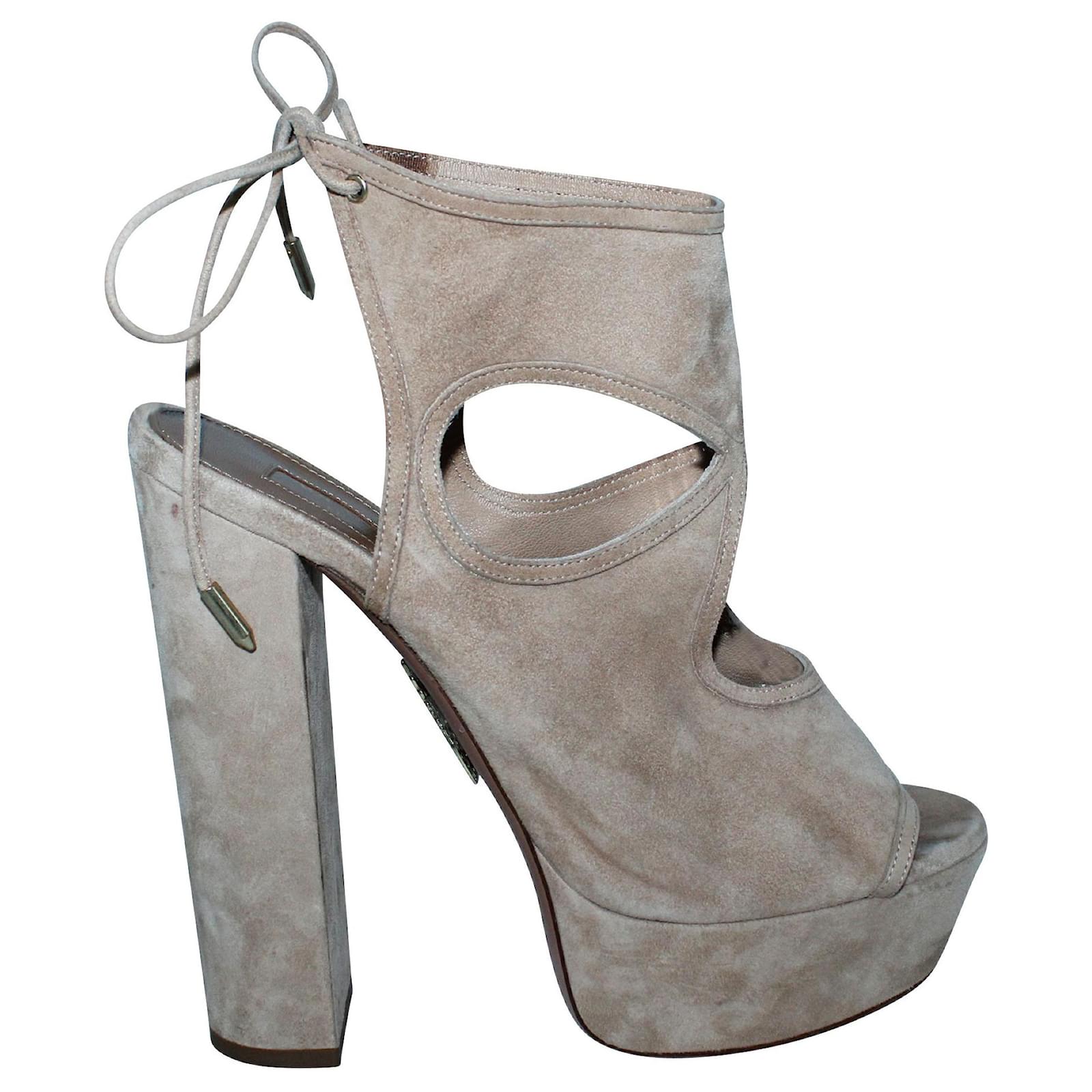Aquazzura Nude Block Sandals in Suede 