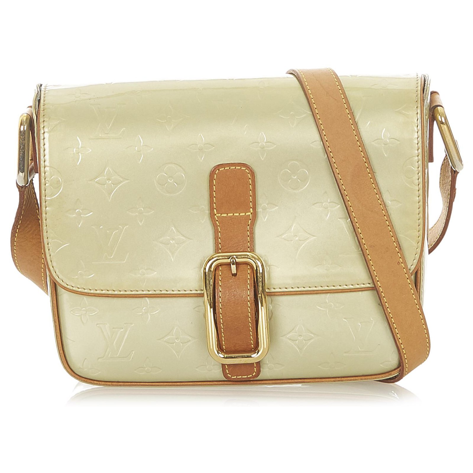 Louis Vuitton Vernis Leather Monogram Flap Shoulder Bag Beige