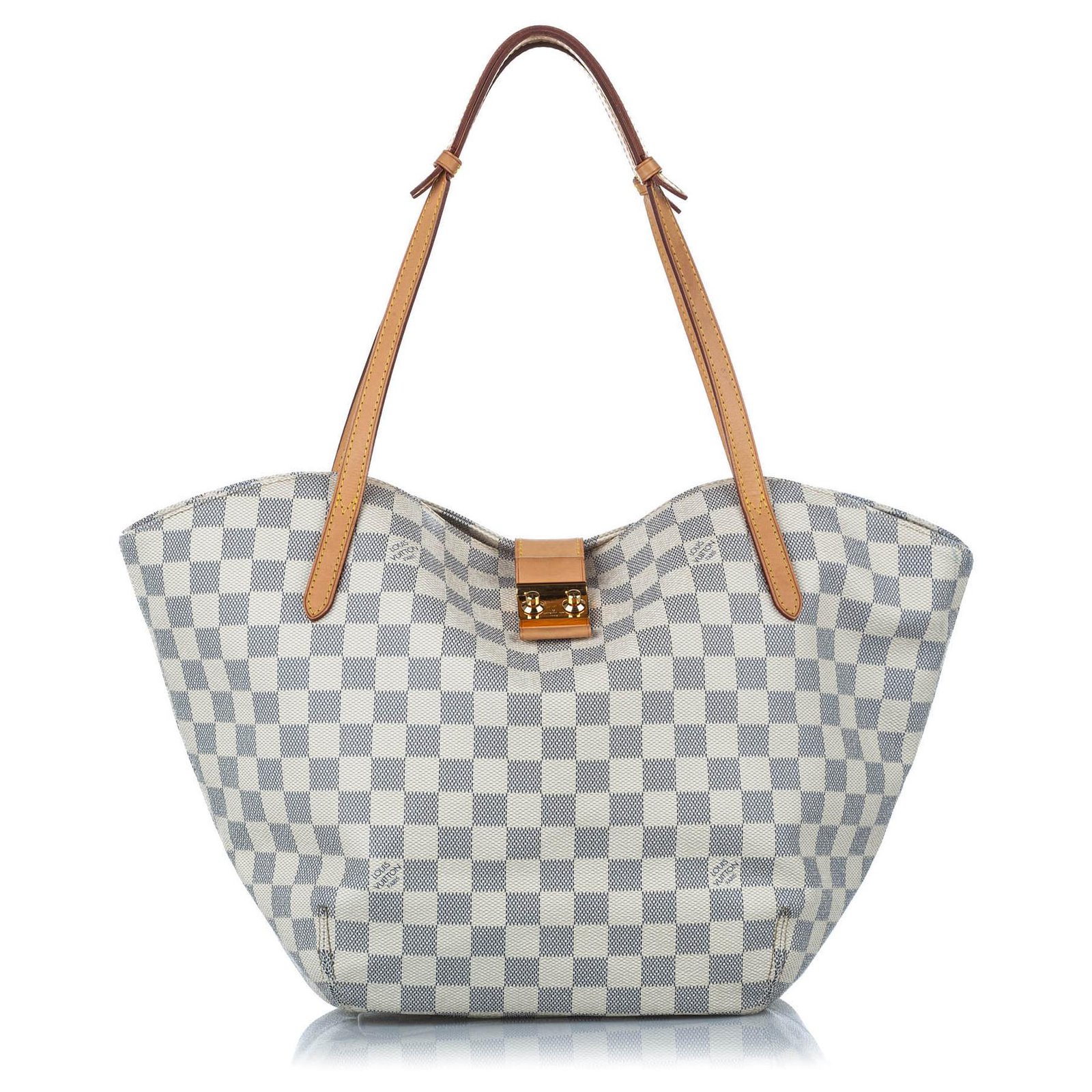 Louis Vuitton Womens Salina PM Damier Azur Shoulder Handbag White Blue