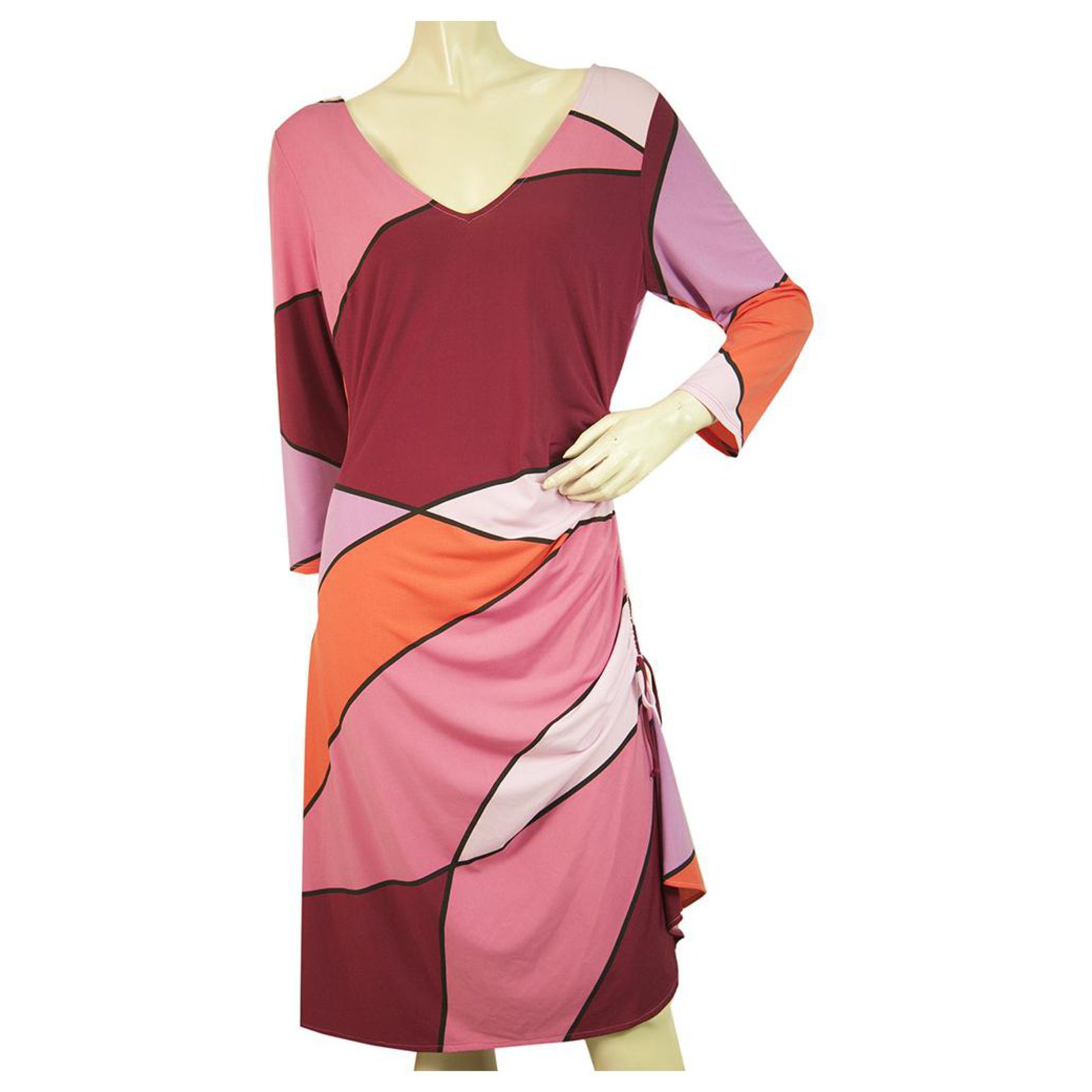 BCBG Max Azria Multicolor Geometrical 3 4 Sleeve Knee Length Dress