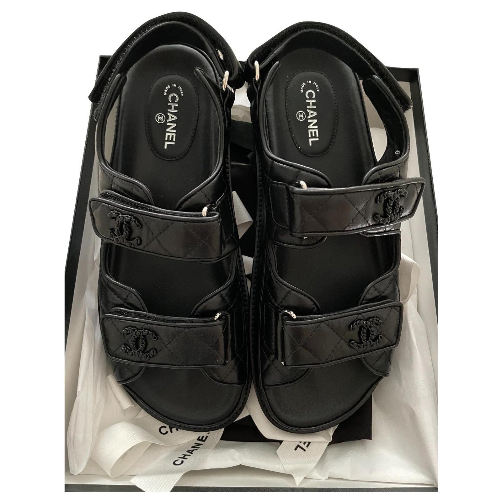 Chanel Dad sandals Black Leather ref.302572 - Joli Closet