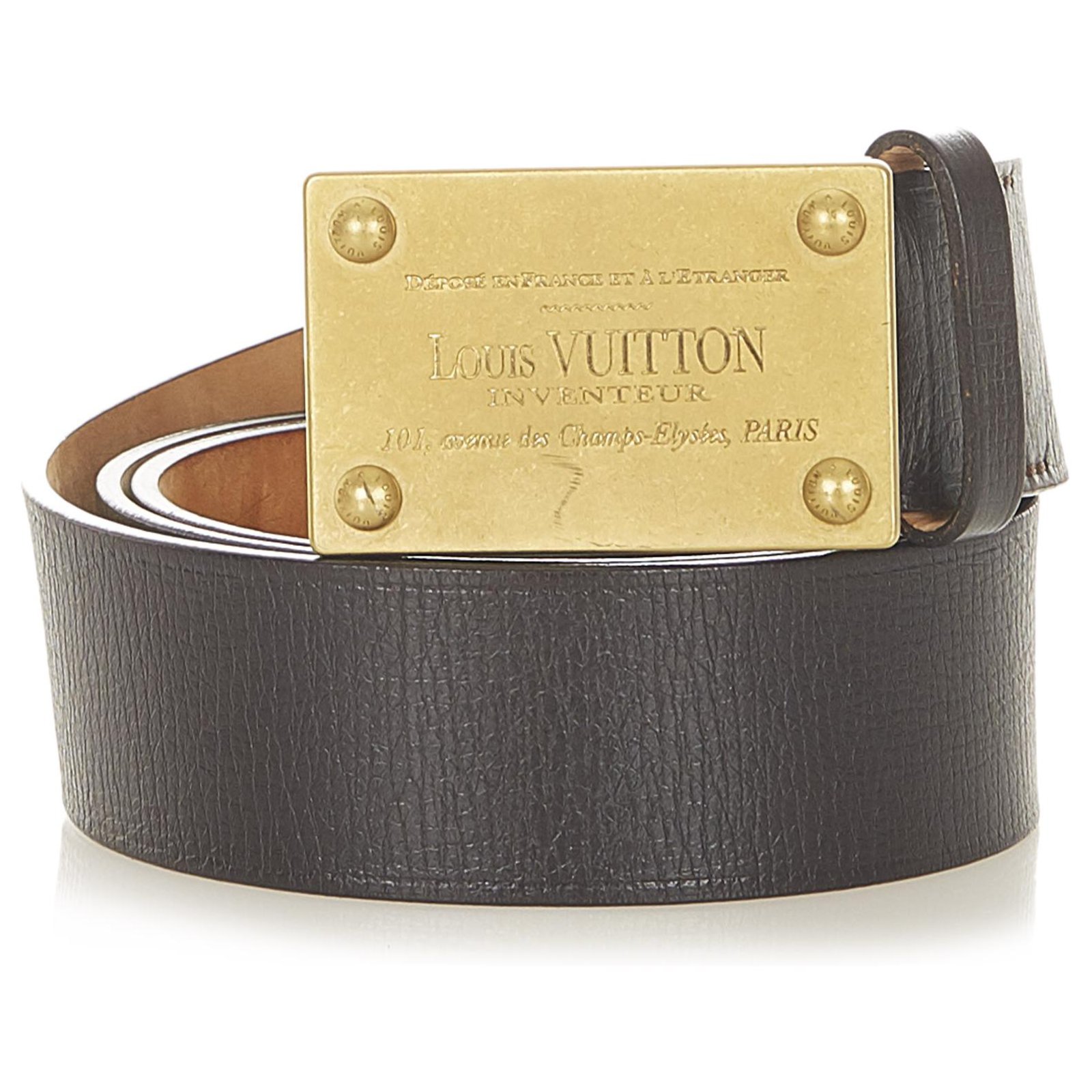 Louis Vuitton Brown Leather Belt with LV Golden Buckle 40  eBay