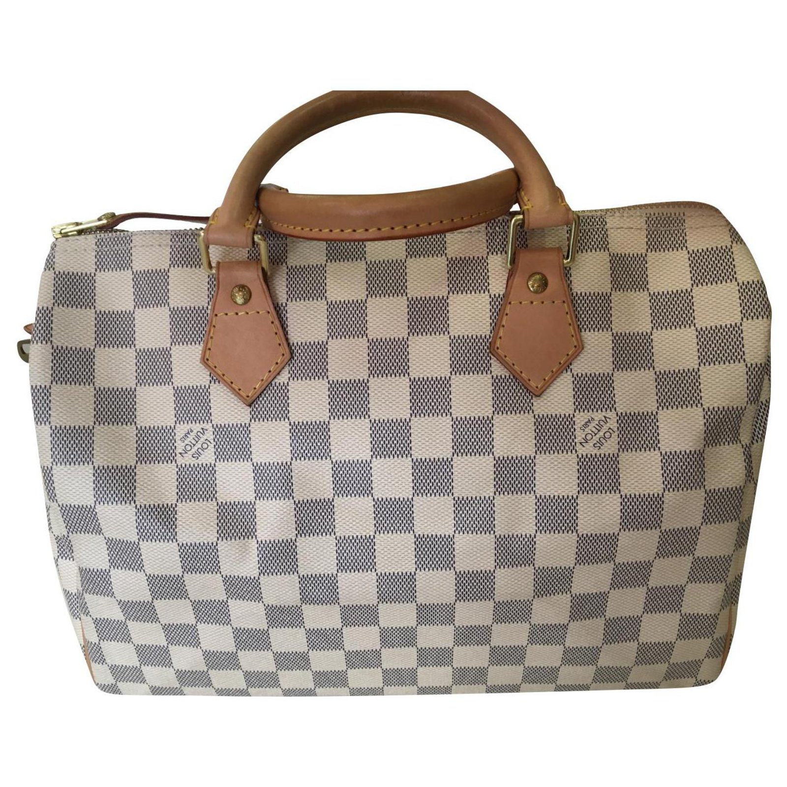 Louis Vuitton bag speedy model Grey Eggshell Leather ref.304005