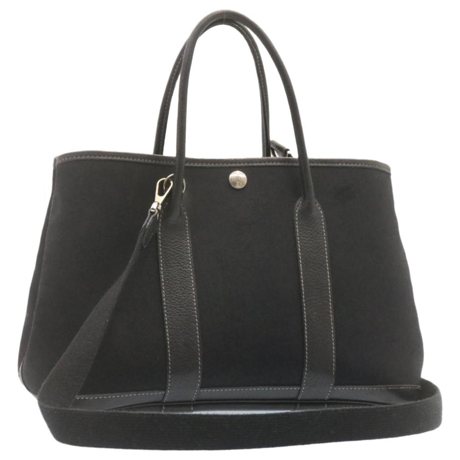 Hermes Garden Party Bag Canvas In Black