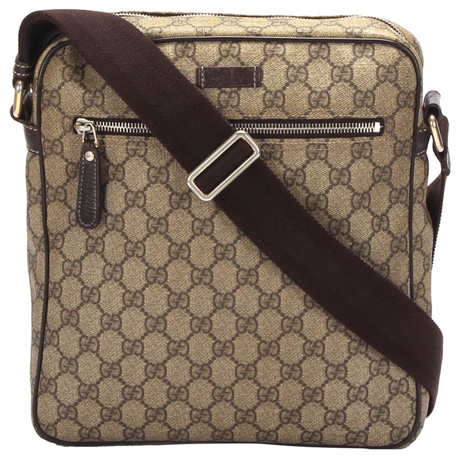 Gucci Brown GG Supreme Crossbody Bag Beige Dark brown Leather Cloth ...
