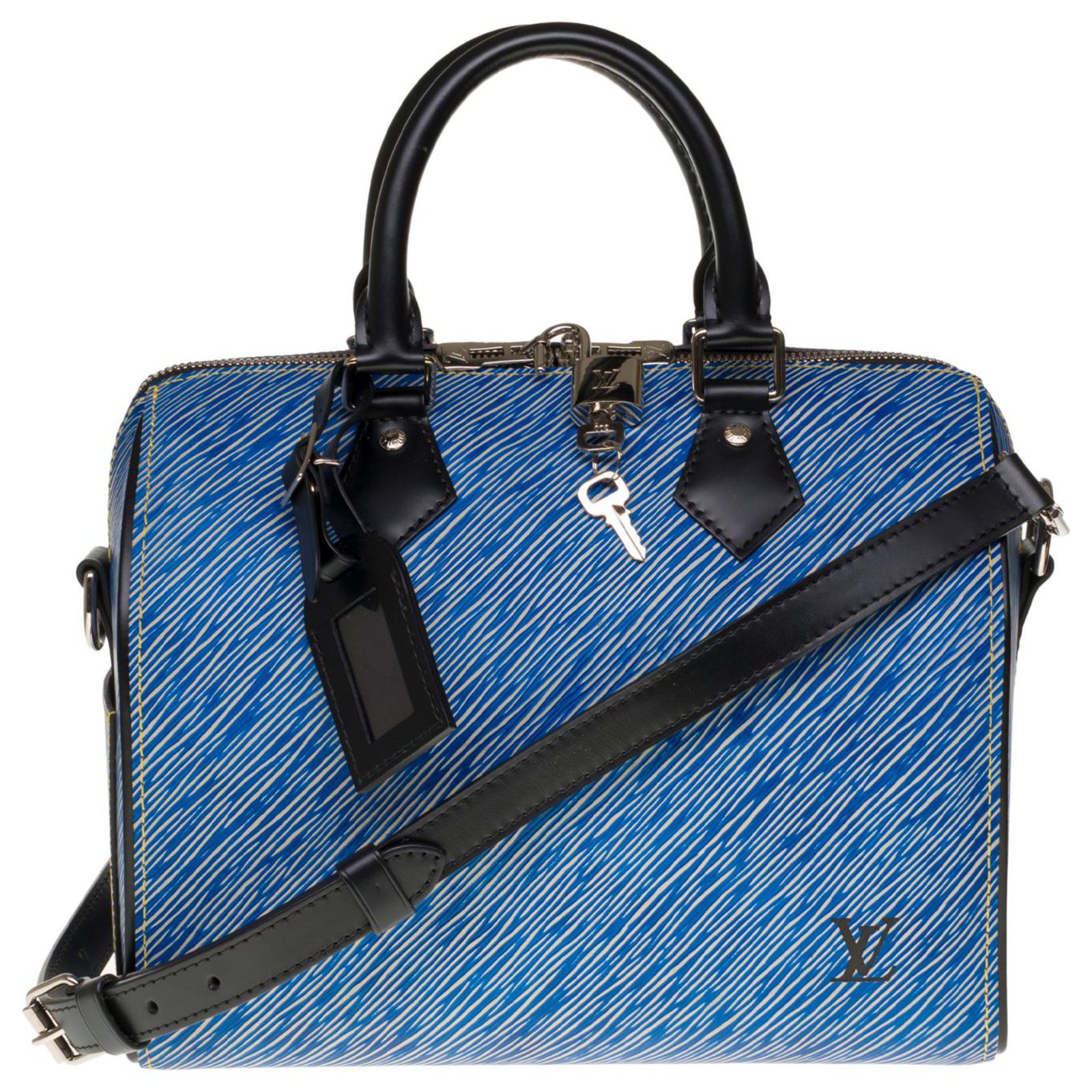 Louis Vuitton Speedy raro 25 Epi Denim azul y blanca bandolera piel negra y extraíble Cuero ref.304892 - Joli Closet