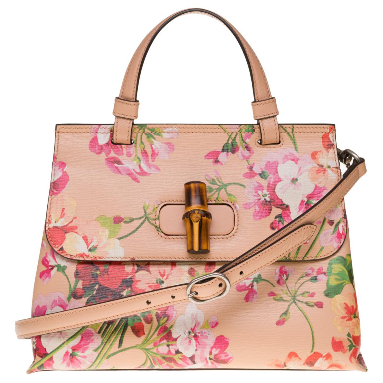 New / GUCCI Bamboo Daily Bloom shoulder bag Pink Leather ref