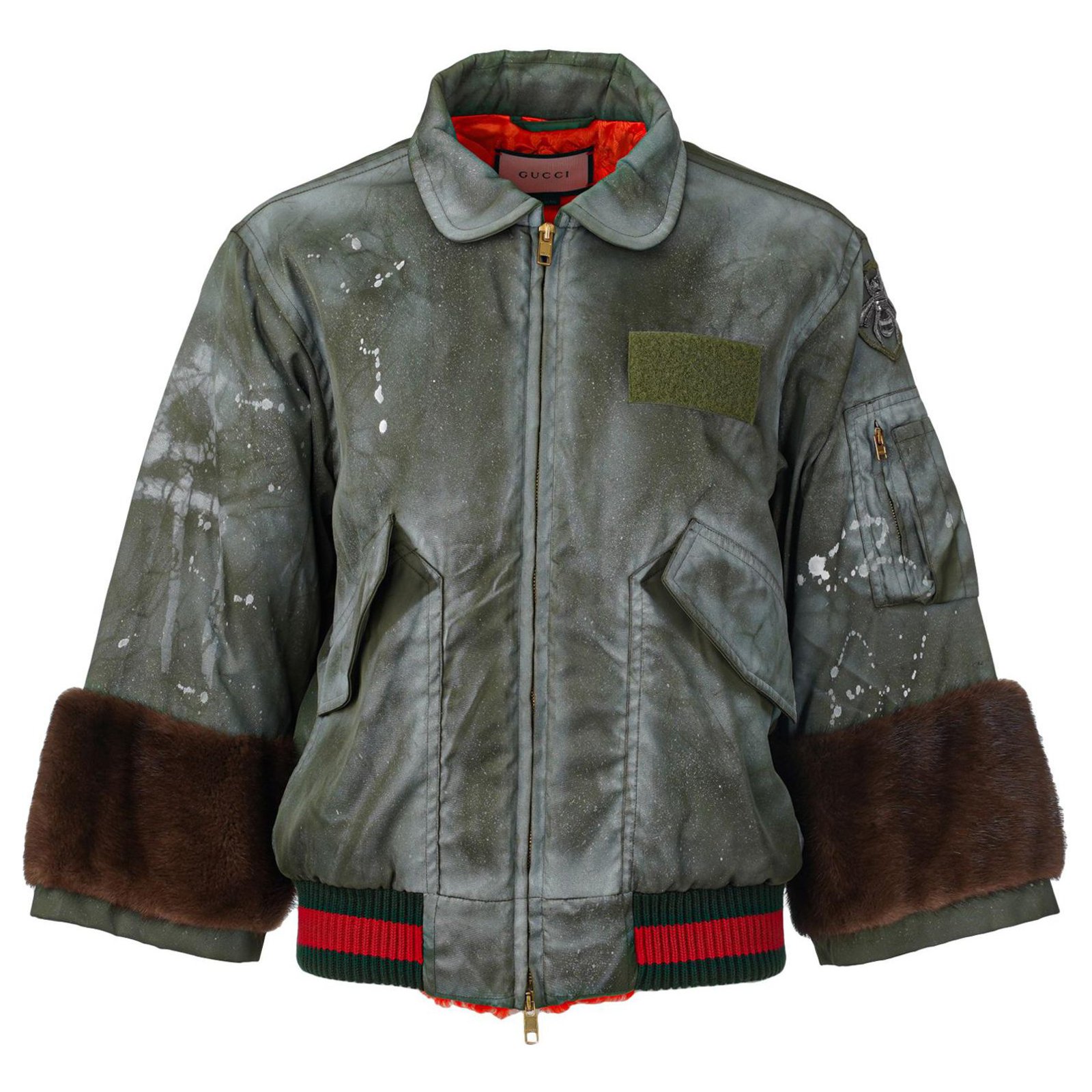 Gucci Ghost Bomber Jacket with Fur Green ref.305635 - Joli Closet