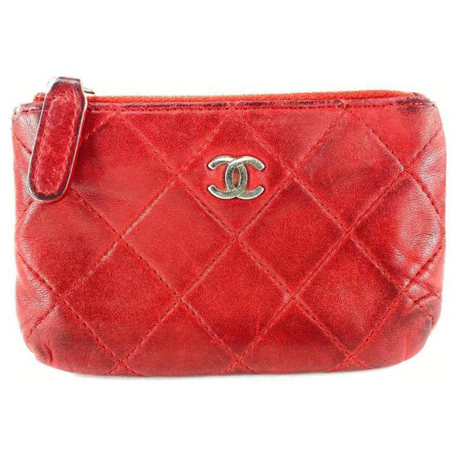 Chanel Red Quilted Lambskin Key Pouch Keychain Leather ref.305672