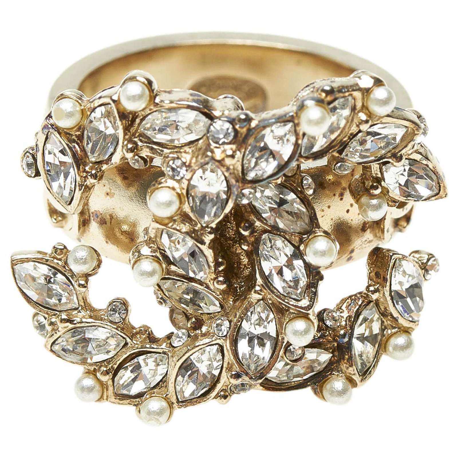 Chanel Silver CC Rhinestone Ring · INTO