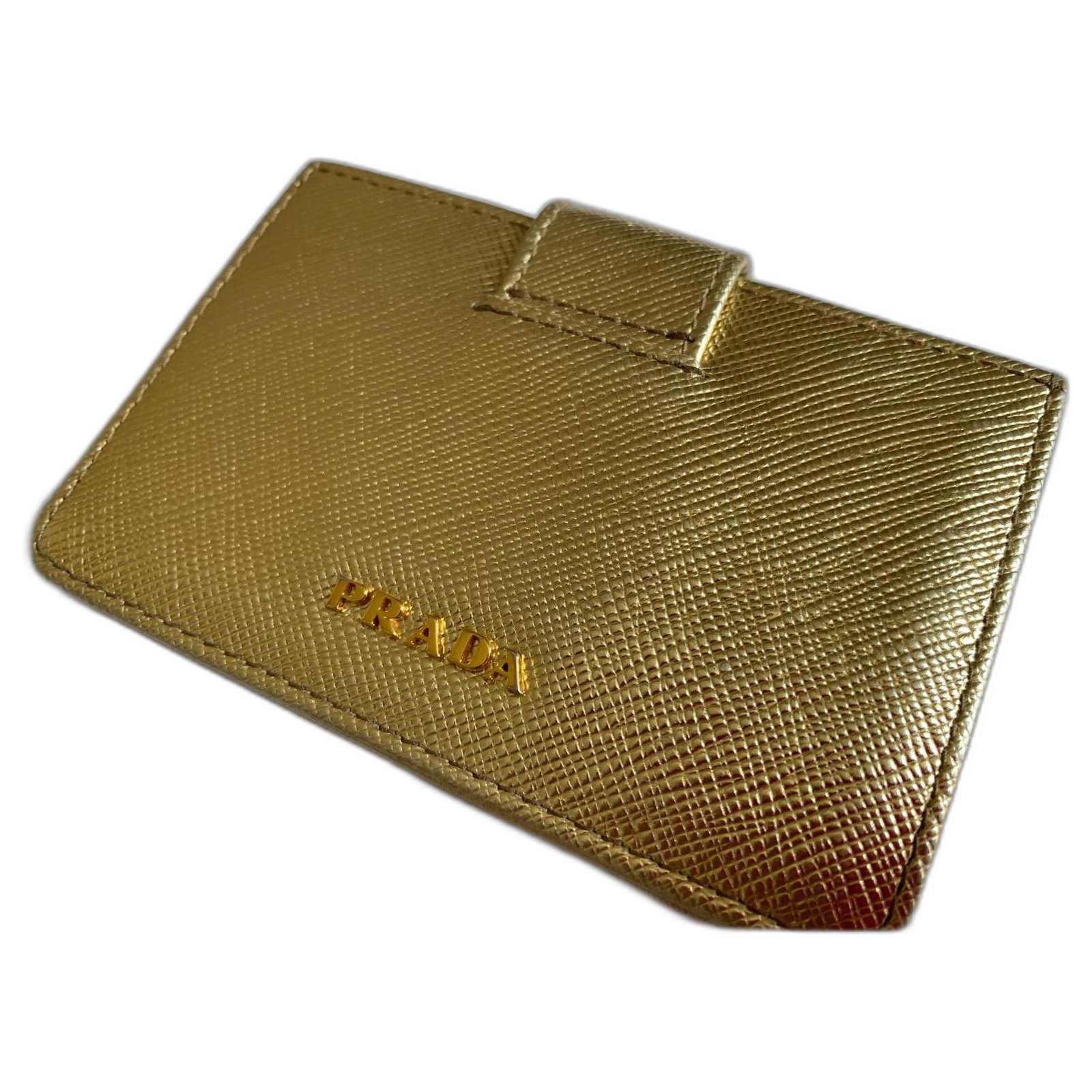 Prada Platinum gold Saffiano card holder Golden Leather  - Joli  Closet