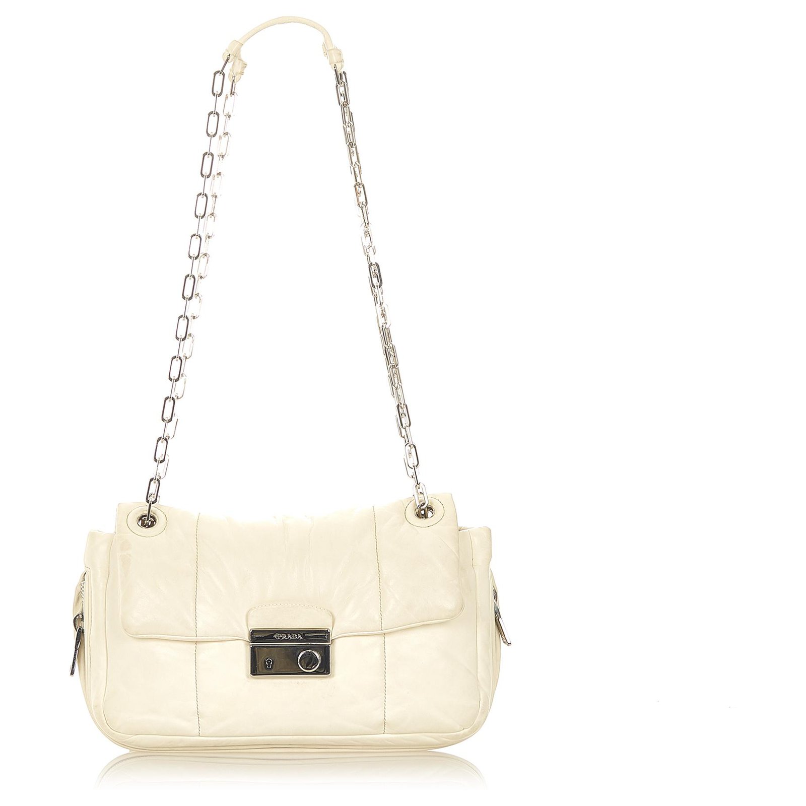 Prada Lock Detail Shoulder Bag in White