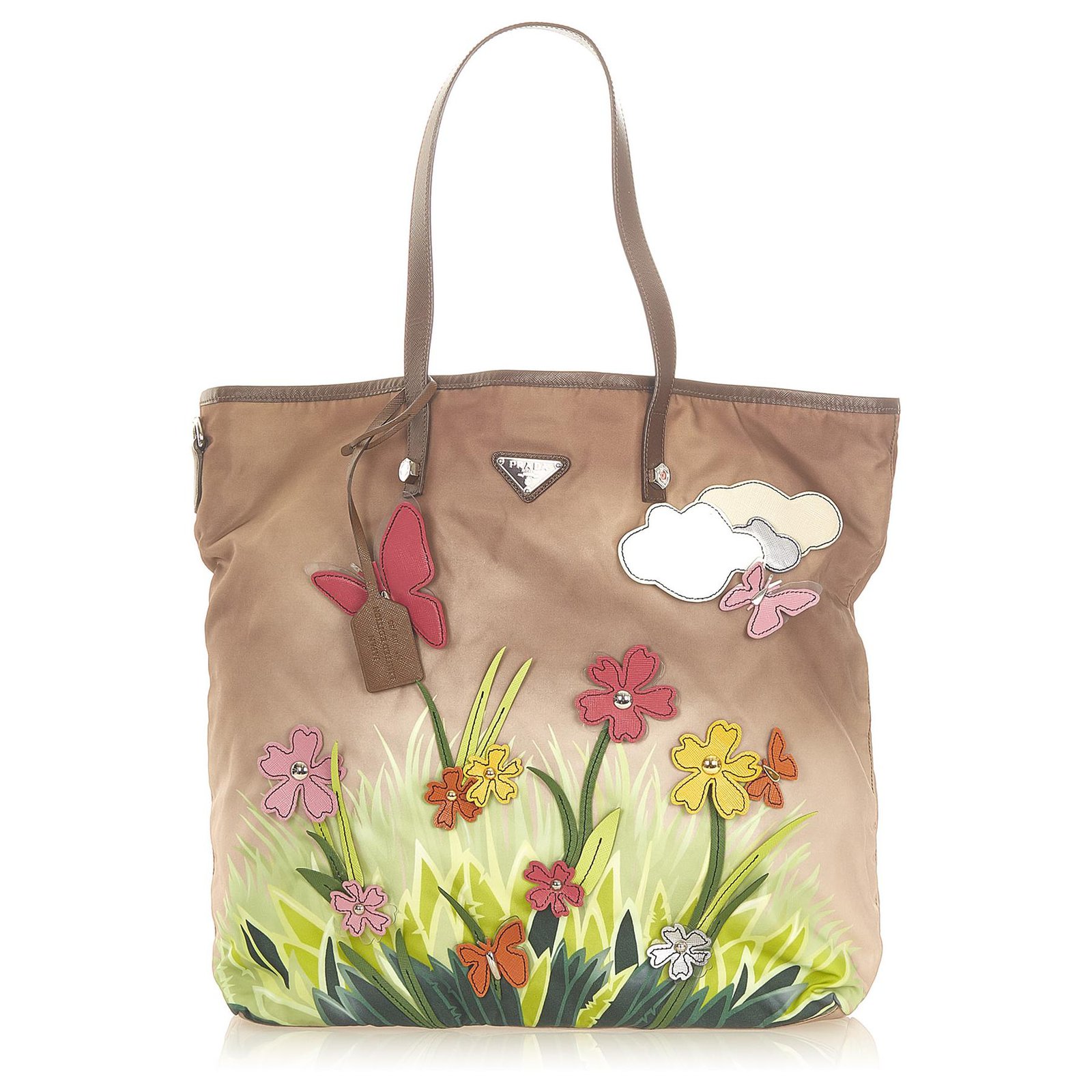 Prada Brown Tessuto Garden City Tote Bag Multiple colors Leather Pony style calfskin Nylon Cloth ref.307348 Joli Closet