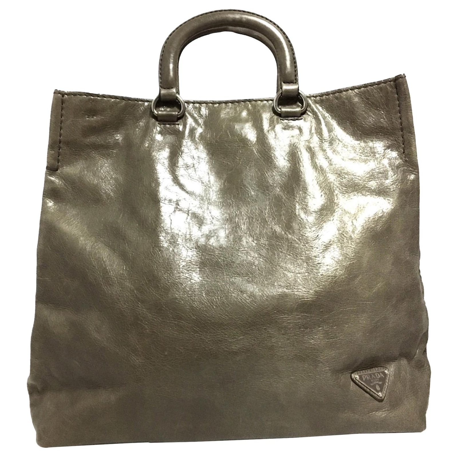 Prada Grey Vitello Shine Leather Tote Prada