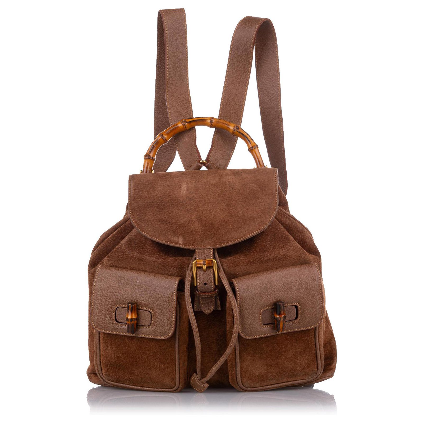Gucci Brown Bamboo Suede Backpack Leather Pony-style calfskin ref ...