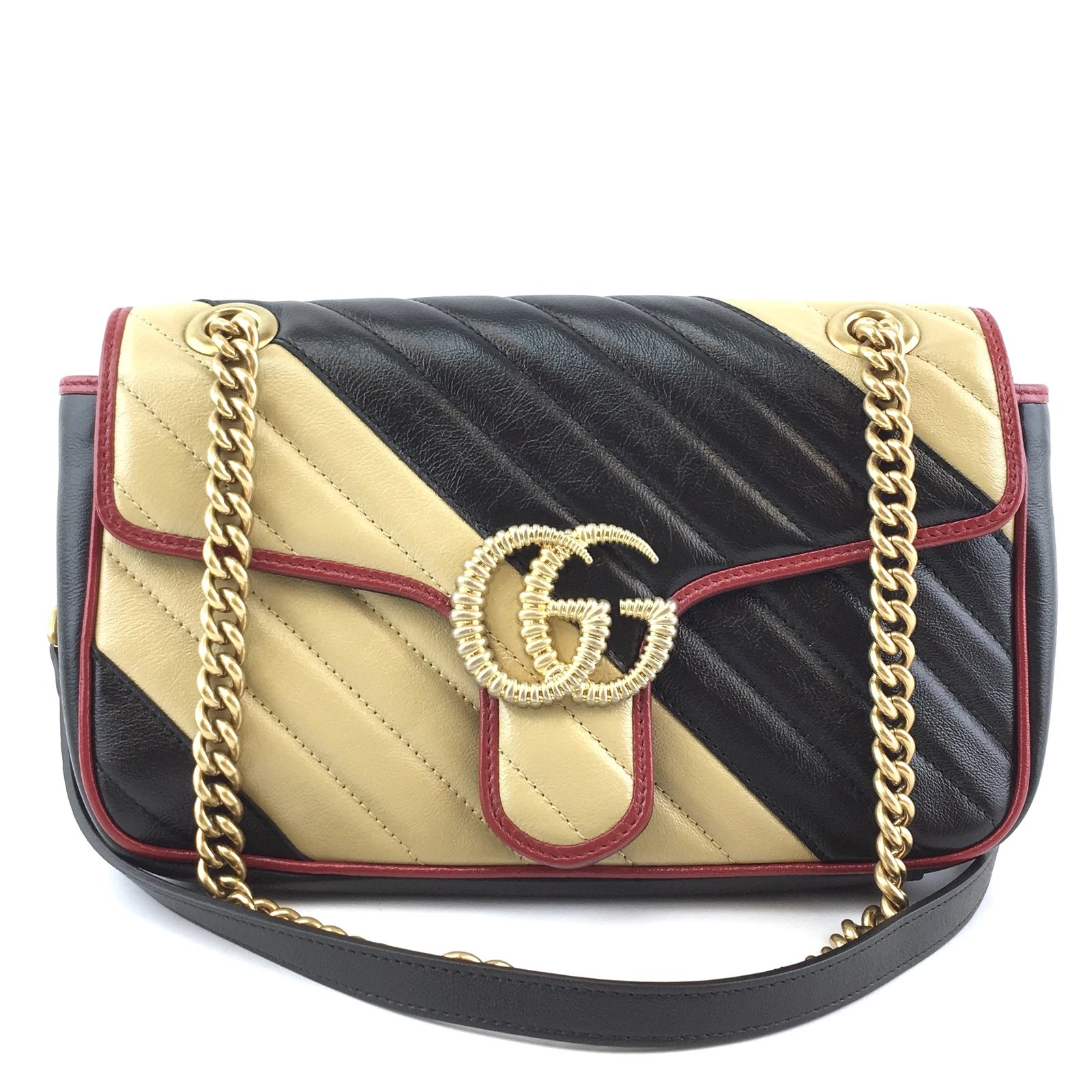 Marmont Flap Bag GG Diagonal Small Black Beige Leather Multiple colors ref.309202 Closet