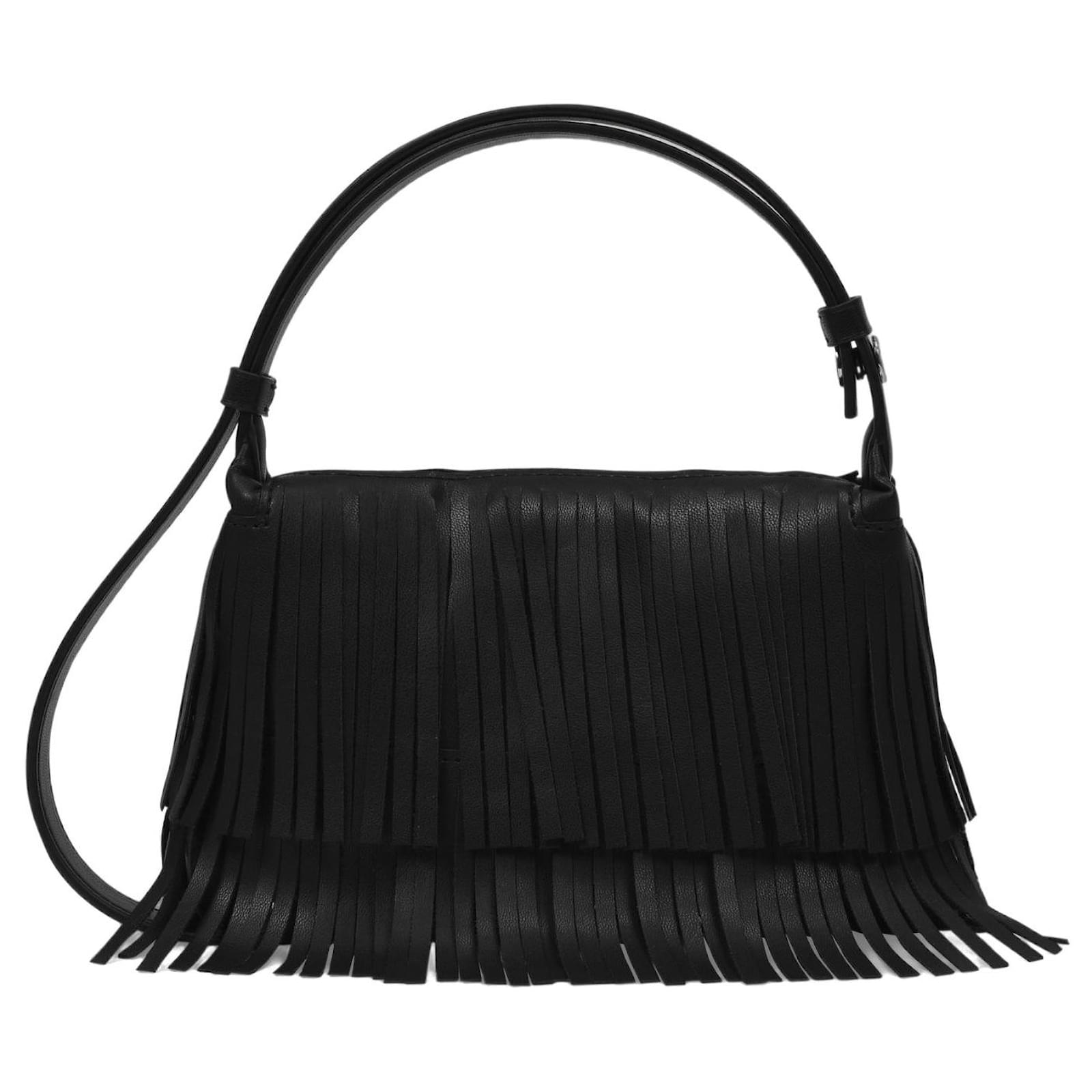 Simon Miller Mini Puffin Fringe Bag In Black Vegan Leather (Sold
