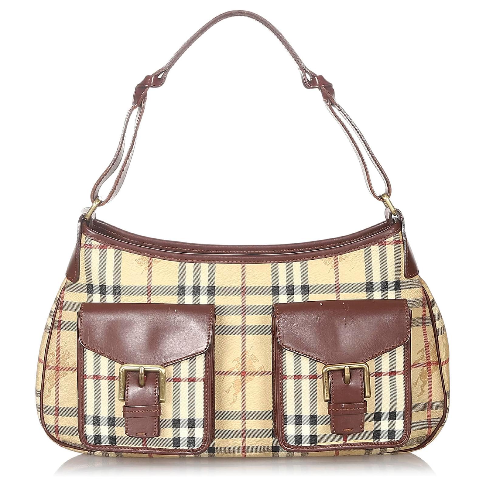 Bolso de hombro a cuadros Burberry Brown Haymarket Castaño Multicolor Beige  Cuero Lienzo Becerro Paño ref.309507 - Joli Closet