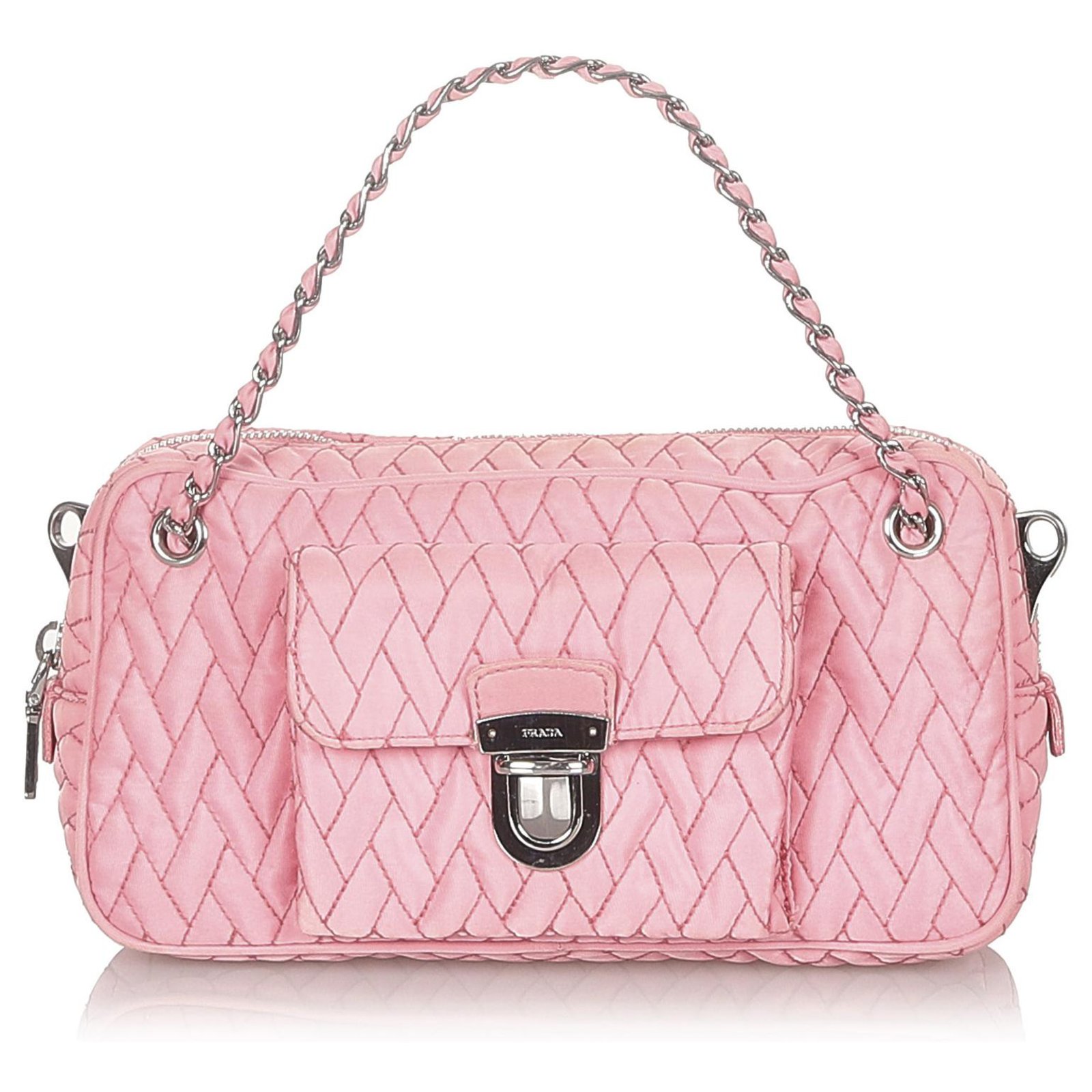 Prada Pink Gathered Leather Chain Shoulder Bag Prada