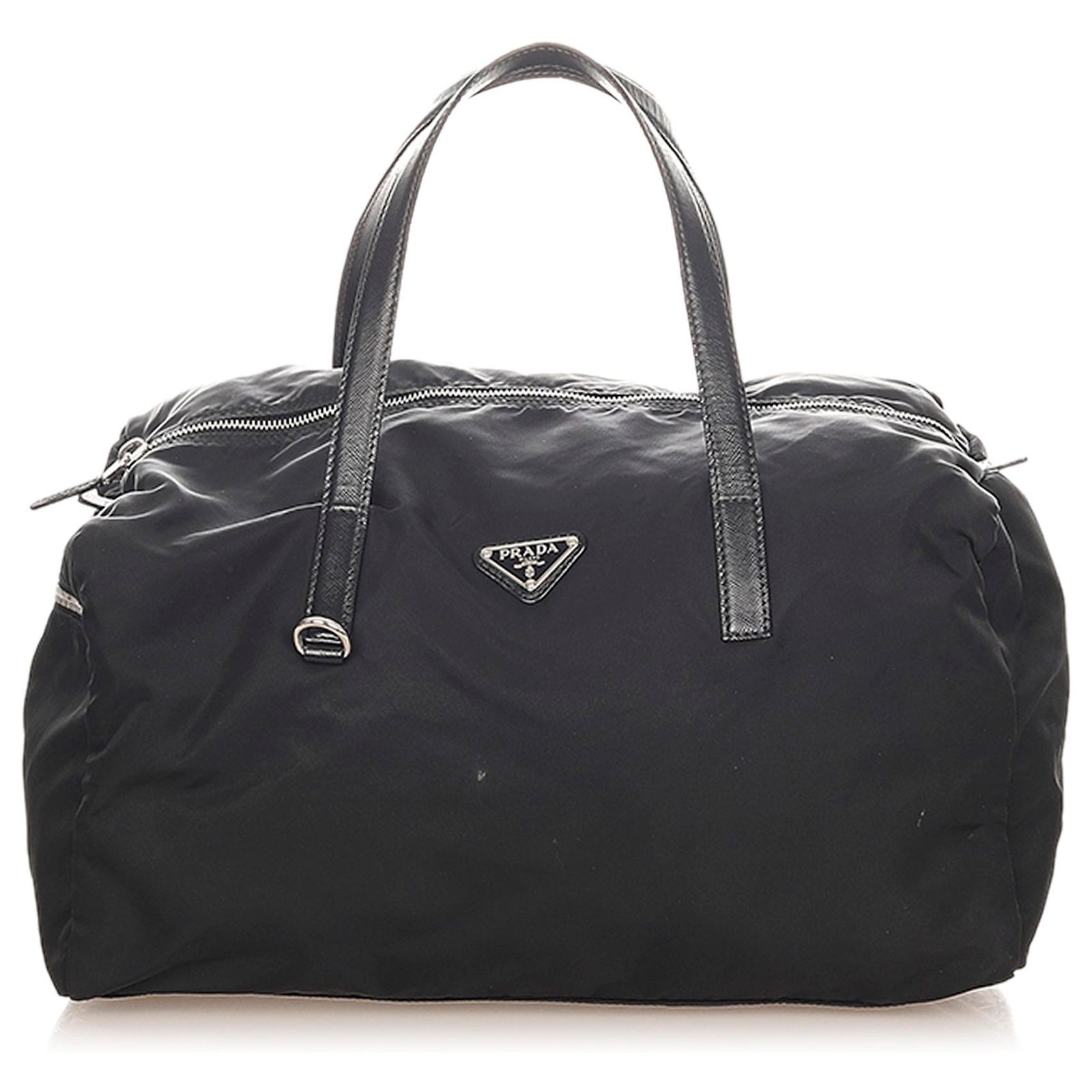 Bolso Prada Black Tessuto Boston Negro Cuero Becerro Nylon Paño ref.310273  - Joli Closet