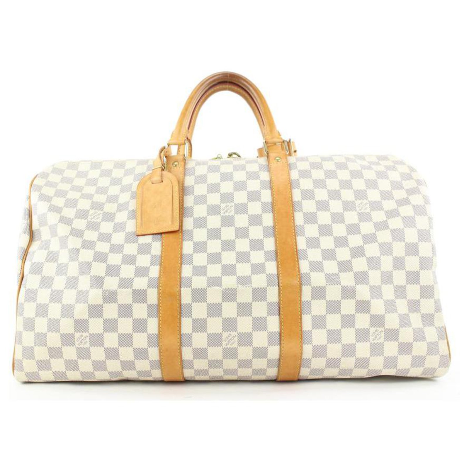 Louis Vuitton Discontinued Damier Azur Keepall 50 duffle bag Leather  ref.463813 - Joli Closet