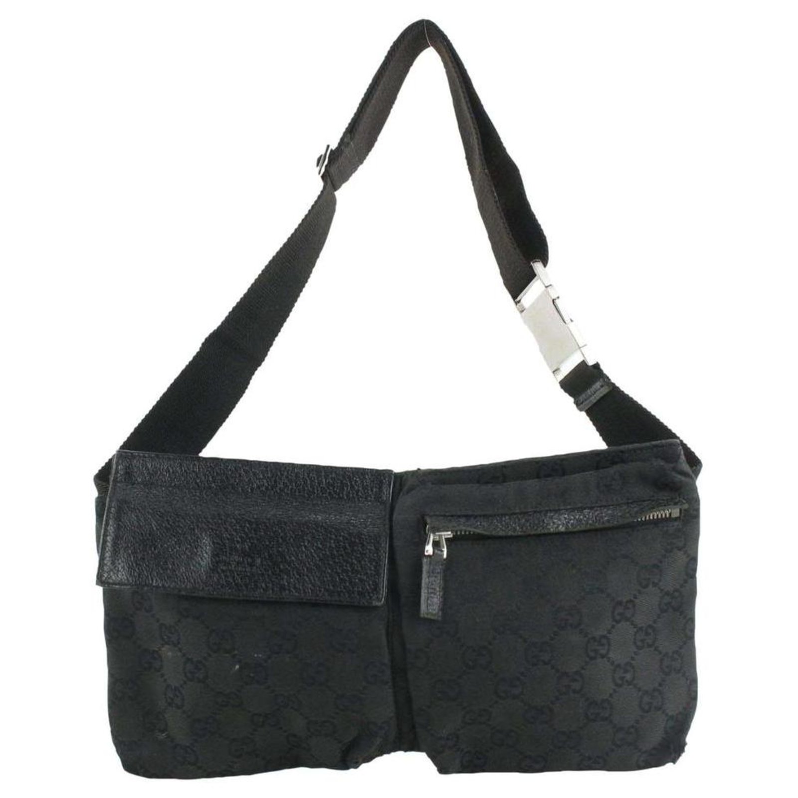 Gucci Black Monogram GG Belt Bag Fanny Pack Waist Bag Leather  -  Joli Closet