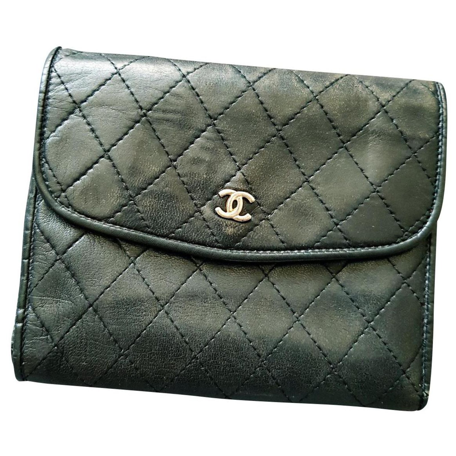 Marine heel genie Chanel wallet quilted wallet multi flap vintage black Lambskin ref.310713 -  Joli Closet