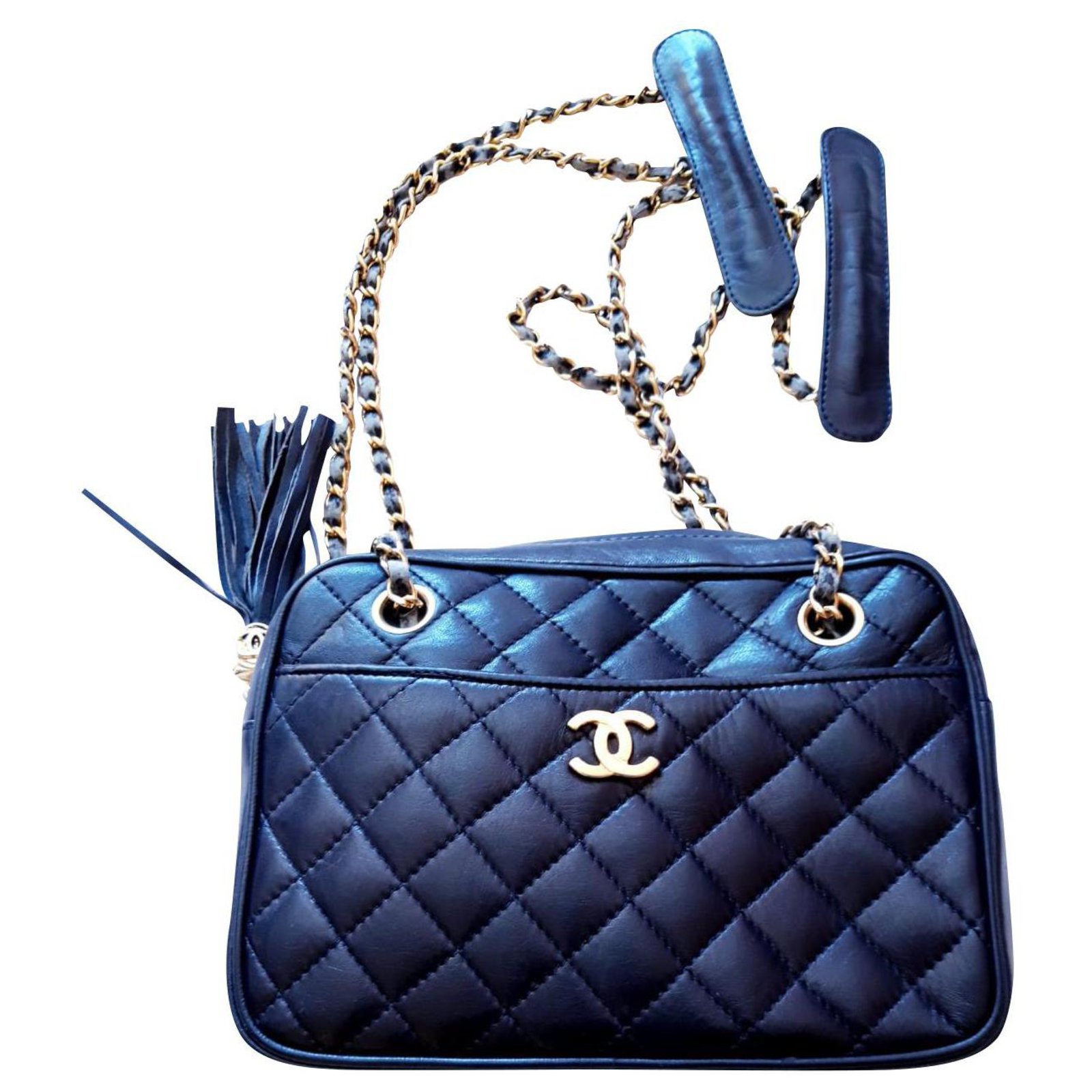 Chanel vintage camera bag Navy blue Dark blue Gold hardware Steel  Gold-plated Lambskin ref.310945 - Joli Closet