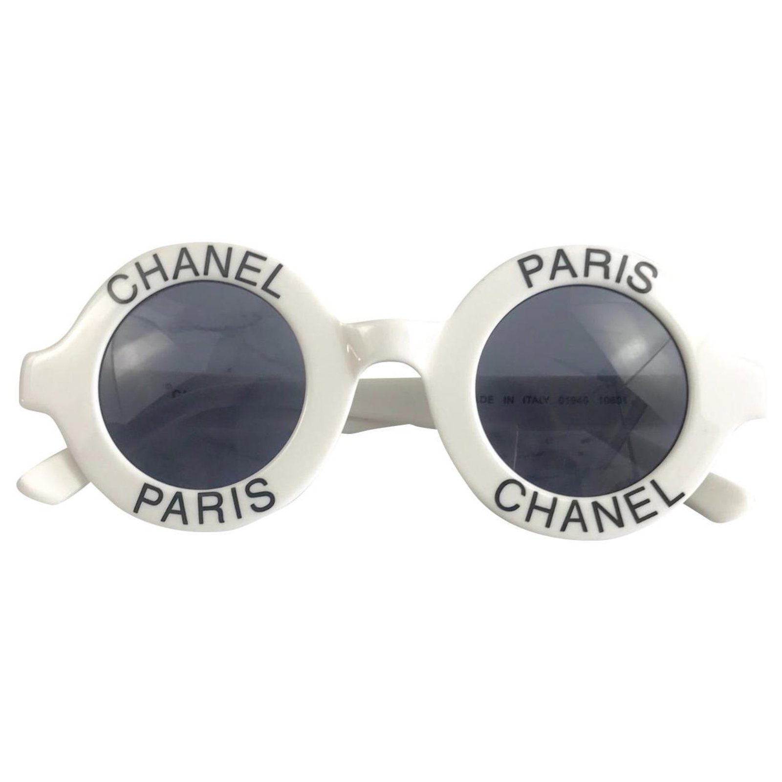VINTAGE RARE CHANEL 1990'S RUNWAY ROUND BLACK WHITE LETTERS FRAME MADE IN  ITALY