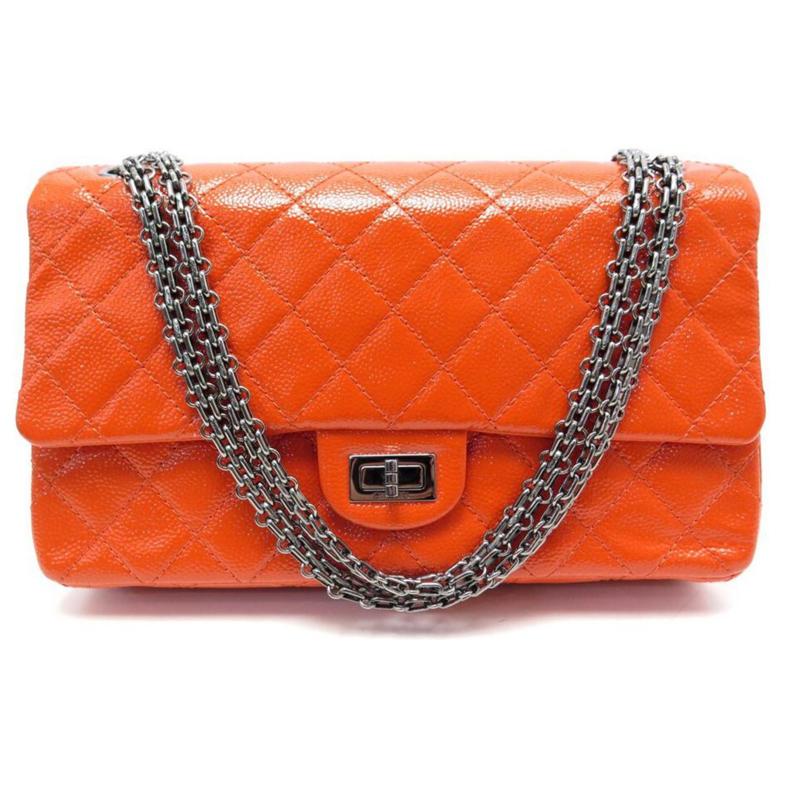 Chanel handbag 2.55 GM CAVIAR LEATHER QUILTED PATENT ORANGE BANDOULIERE  Patent leather ref.311286 - Joli Closet