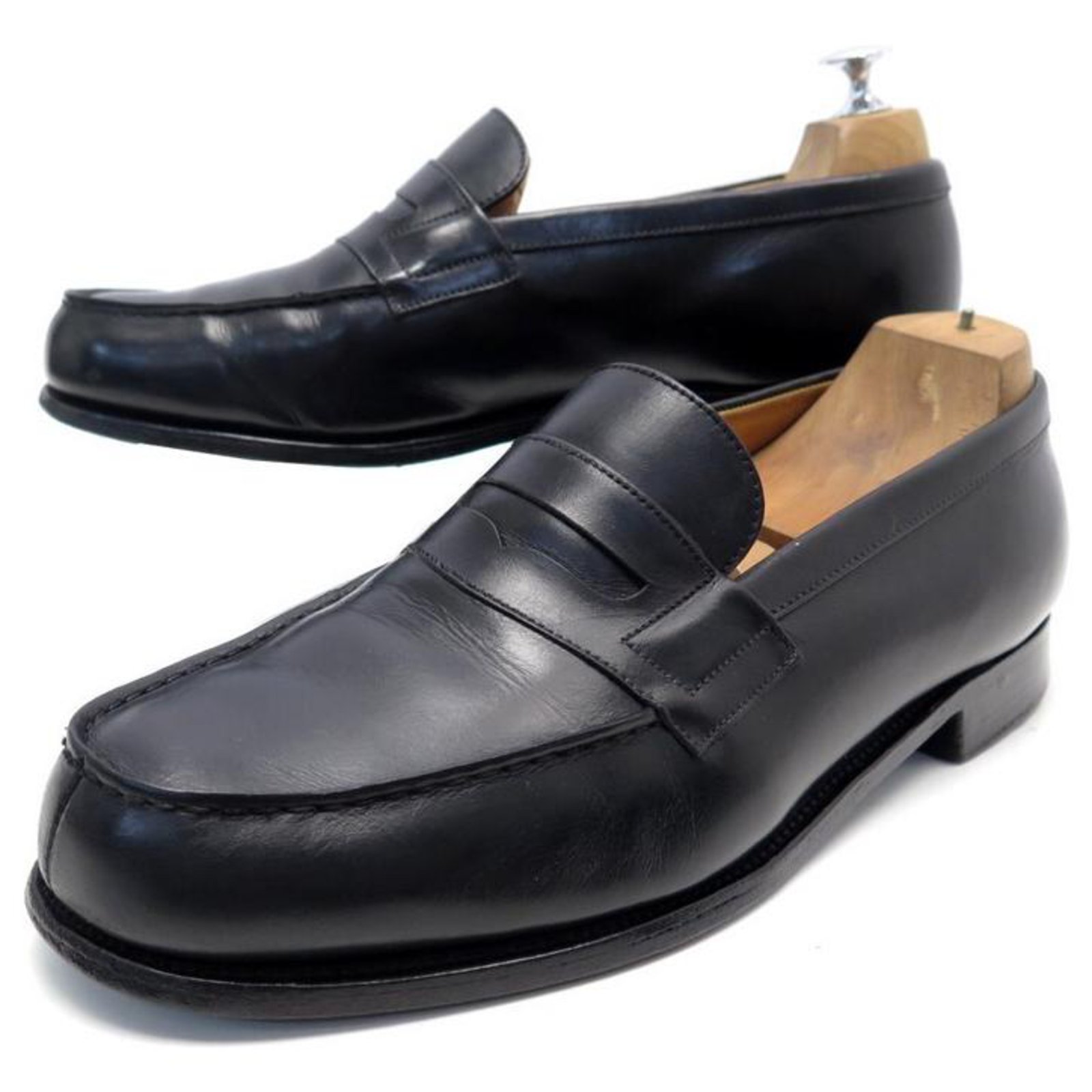 JM WESTON LOAFERS 180 8F 42 LARGE BLACK LEATHER LOAFFERS SHOES