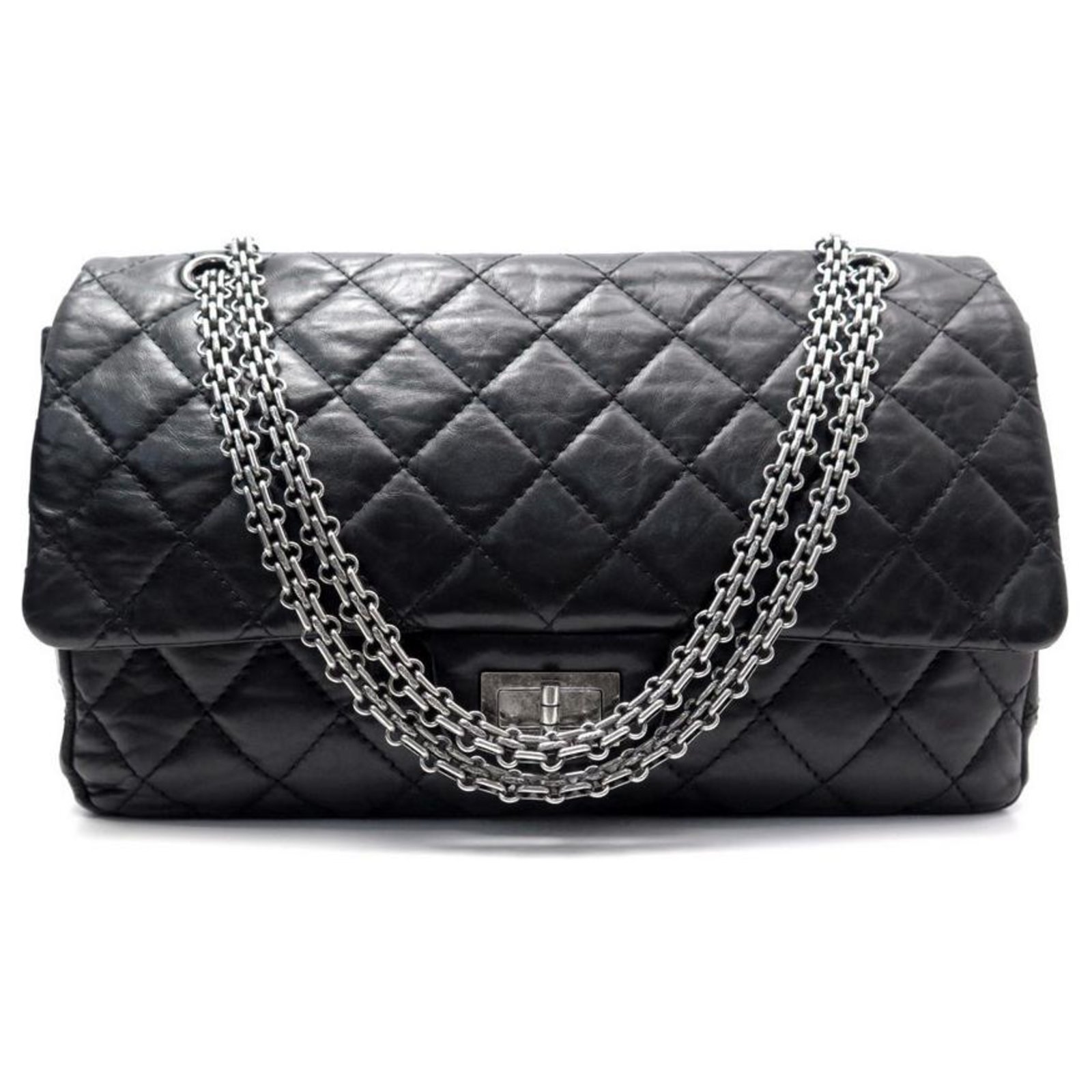 Chanel handbag 2.55 MAXI JUMBO A37590 BLACK LEATHER STRAP + BOX ref ...