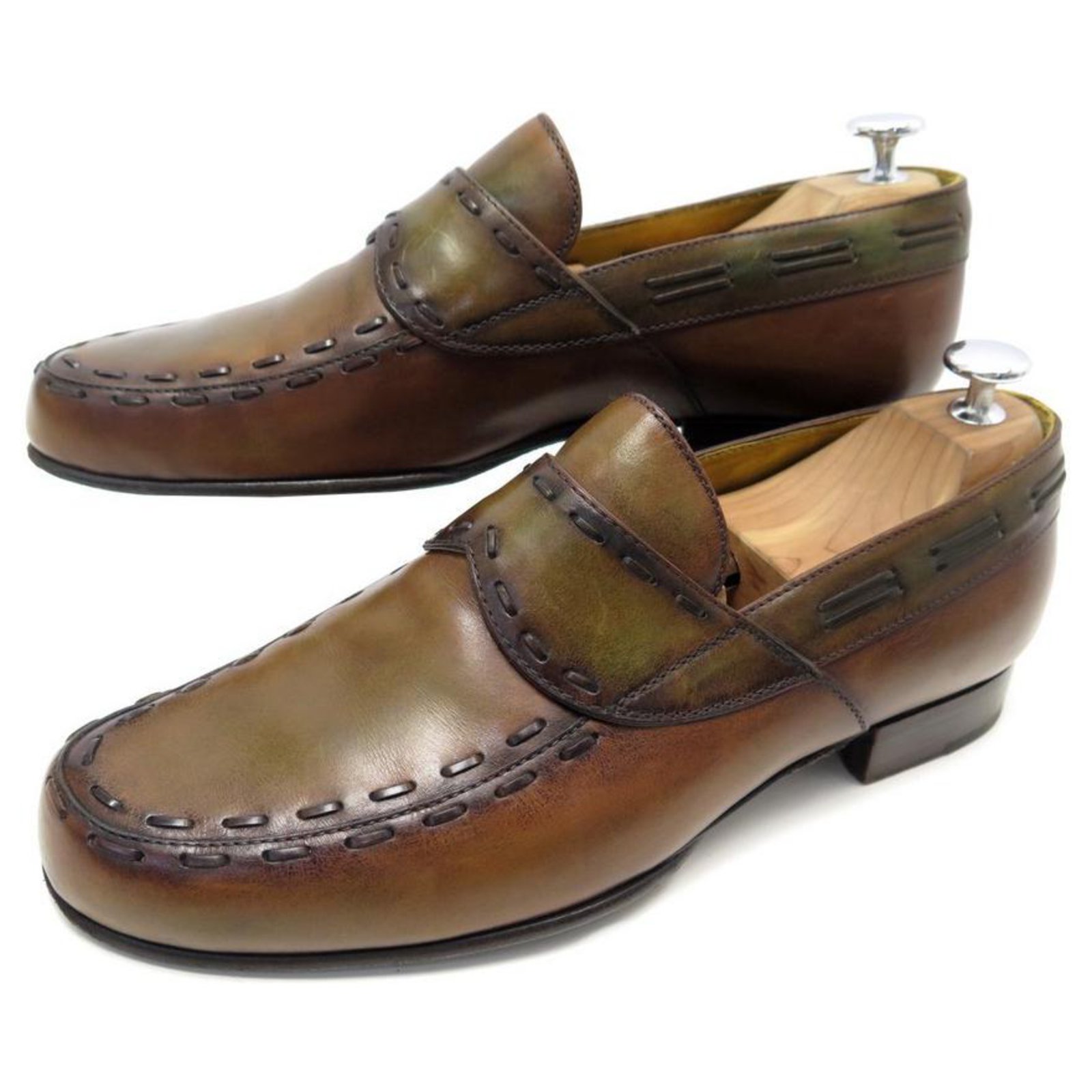 BERLUTI SCRITTO SHOES 7.5 41.5 BROWN LEATHER LOAFERS ref.311425 - Joli ...