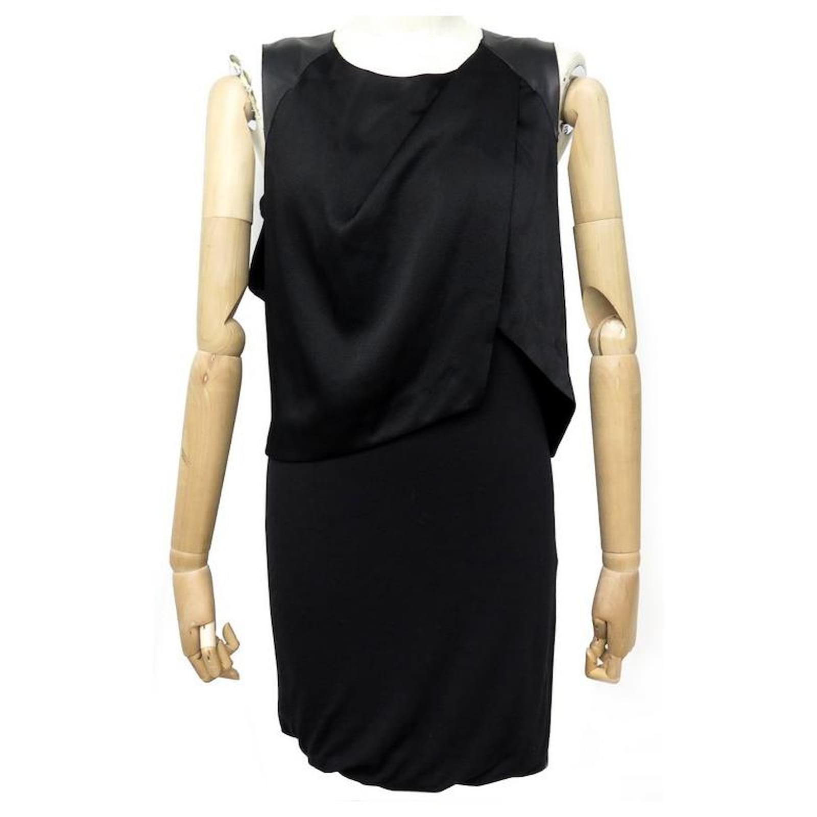 NEW MAJE DIEPPE T SHORT DRESS 2 38 M IN BLACK FABRIC AND LAMBS LEATHER DRESS  ref.311931 - Joli Closet