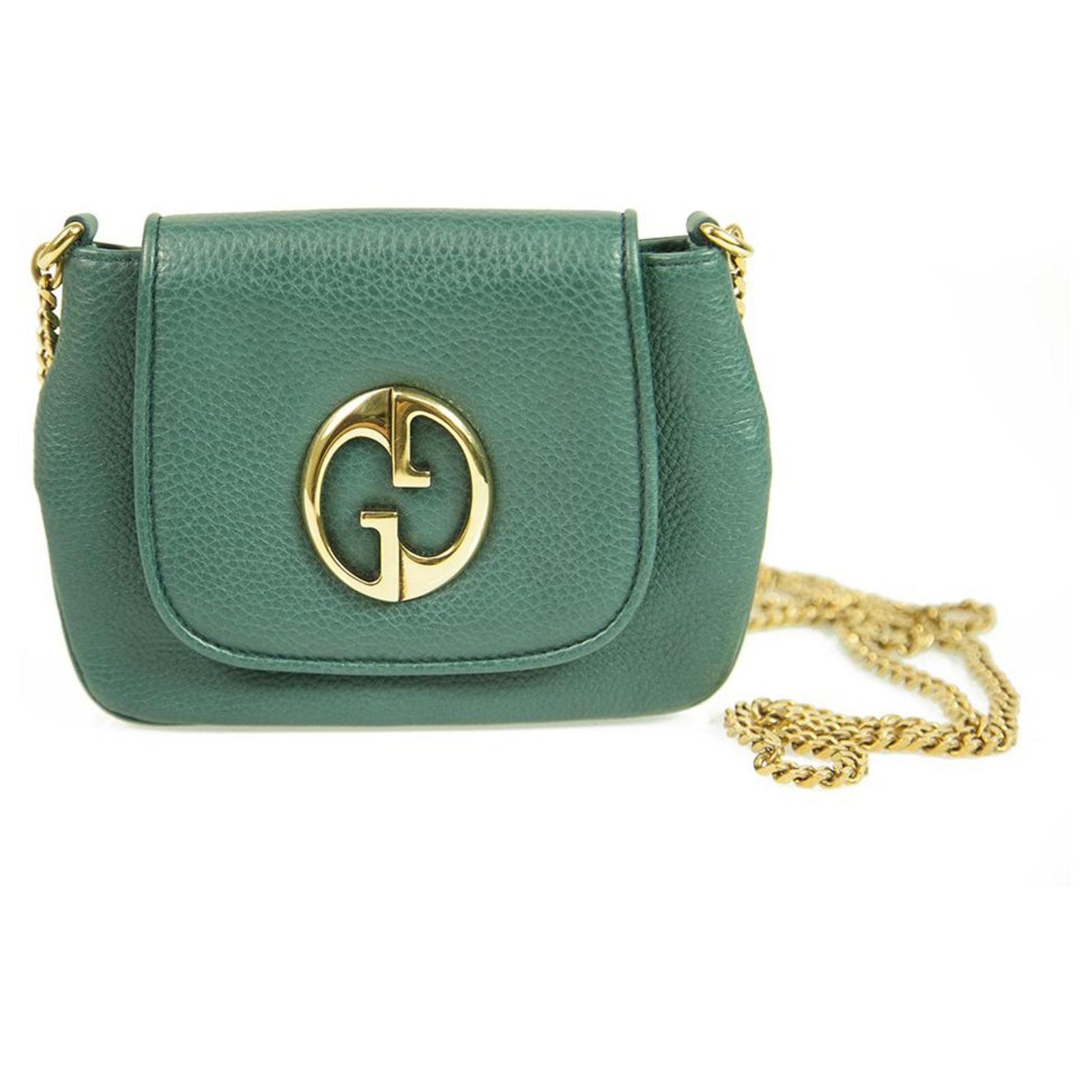 Gucci Gold Pebbled Leather '1973' Small Chain Shoulder Bag