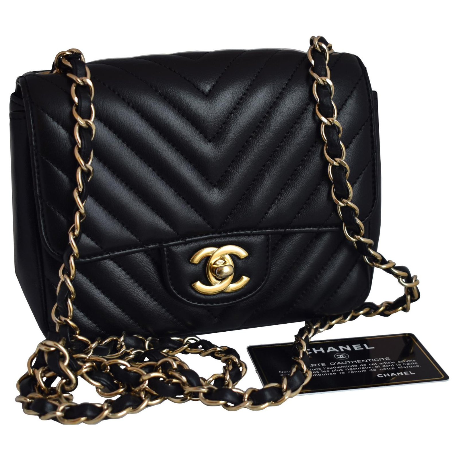 Chanel Timeless Classic Square Mini Black Chevron Flap Bag Leather  ref.312489 - Joli Closet