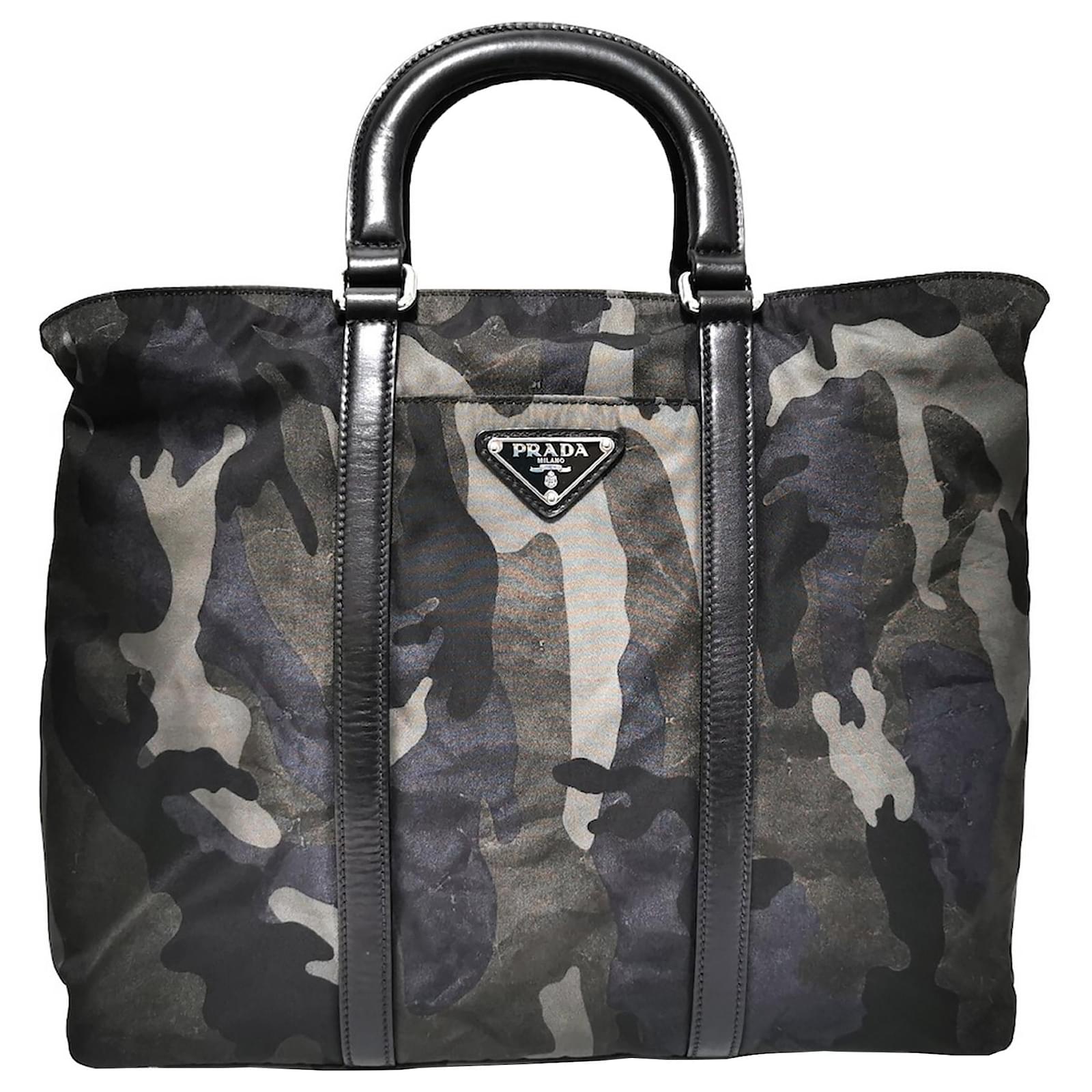 Prada Black Tessuto Camouflage Satchel Schwarz Grau Leder