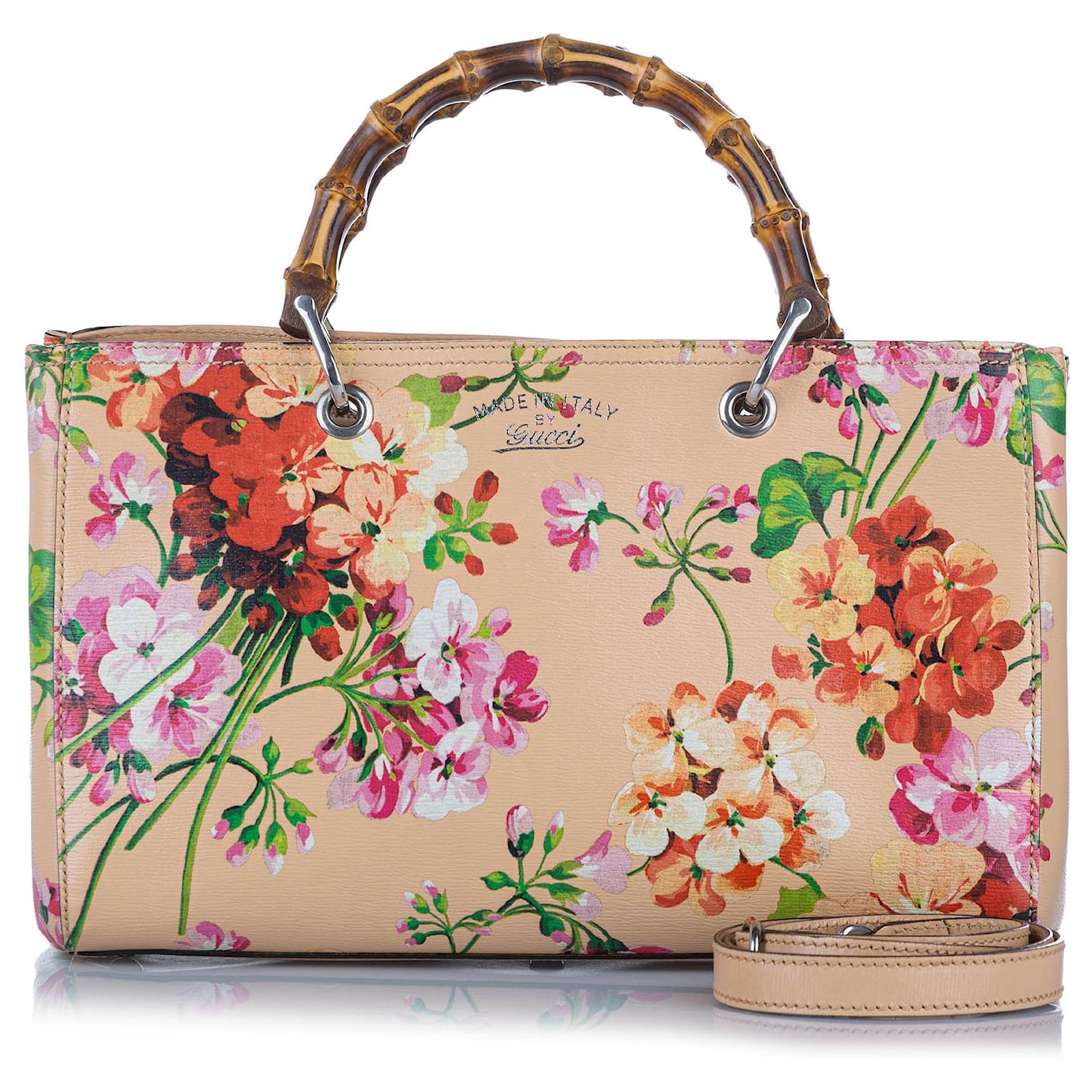 Gucci Brown Flora Bamboo Shopper Leather Satchel Multiple colors Beige  Pony-style calfskin ref.313099 - Joli Closet