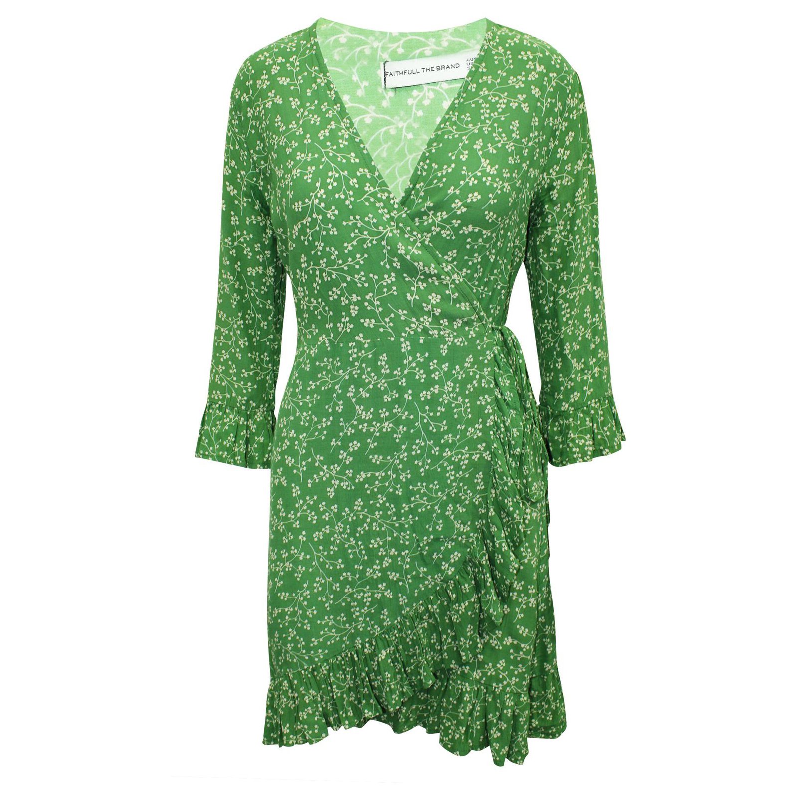 Brand Green Print Wrap Dress Rayon ...