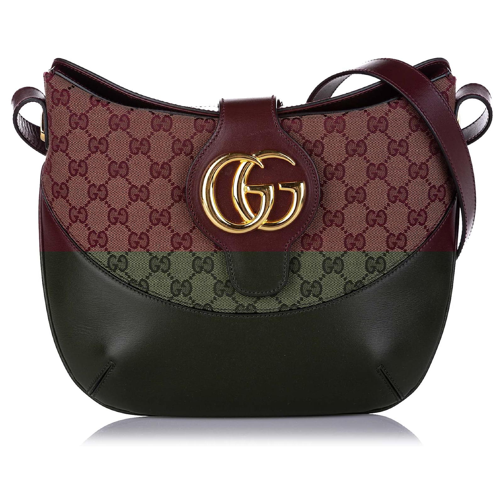 Gucci Brown GG Canvas Arli Crossbody Bag Red Beige Dark red Leather