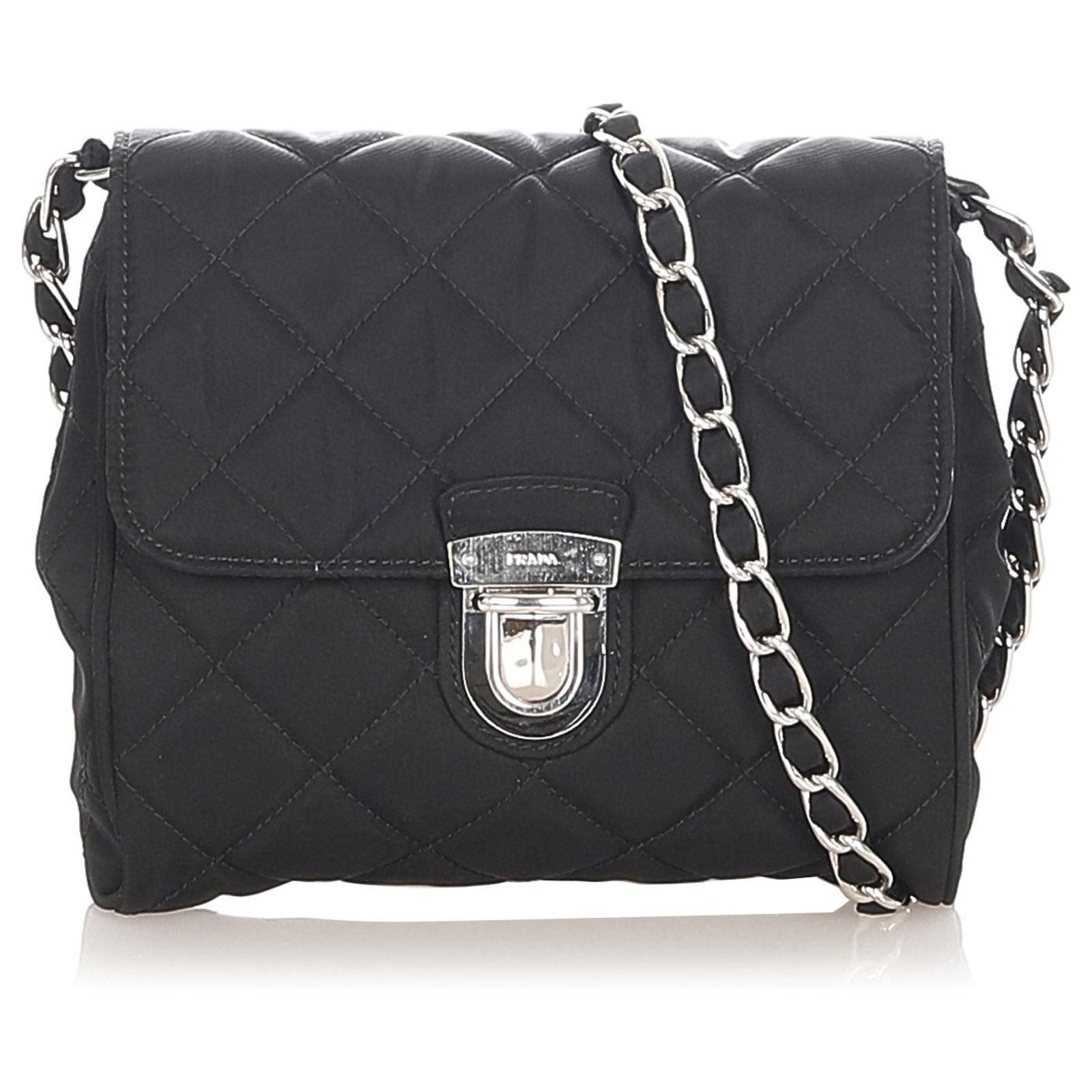 prada black quilted nylon chain strap shoulder bag