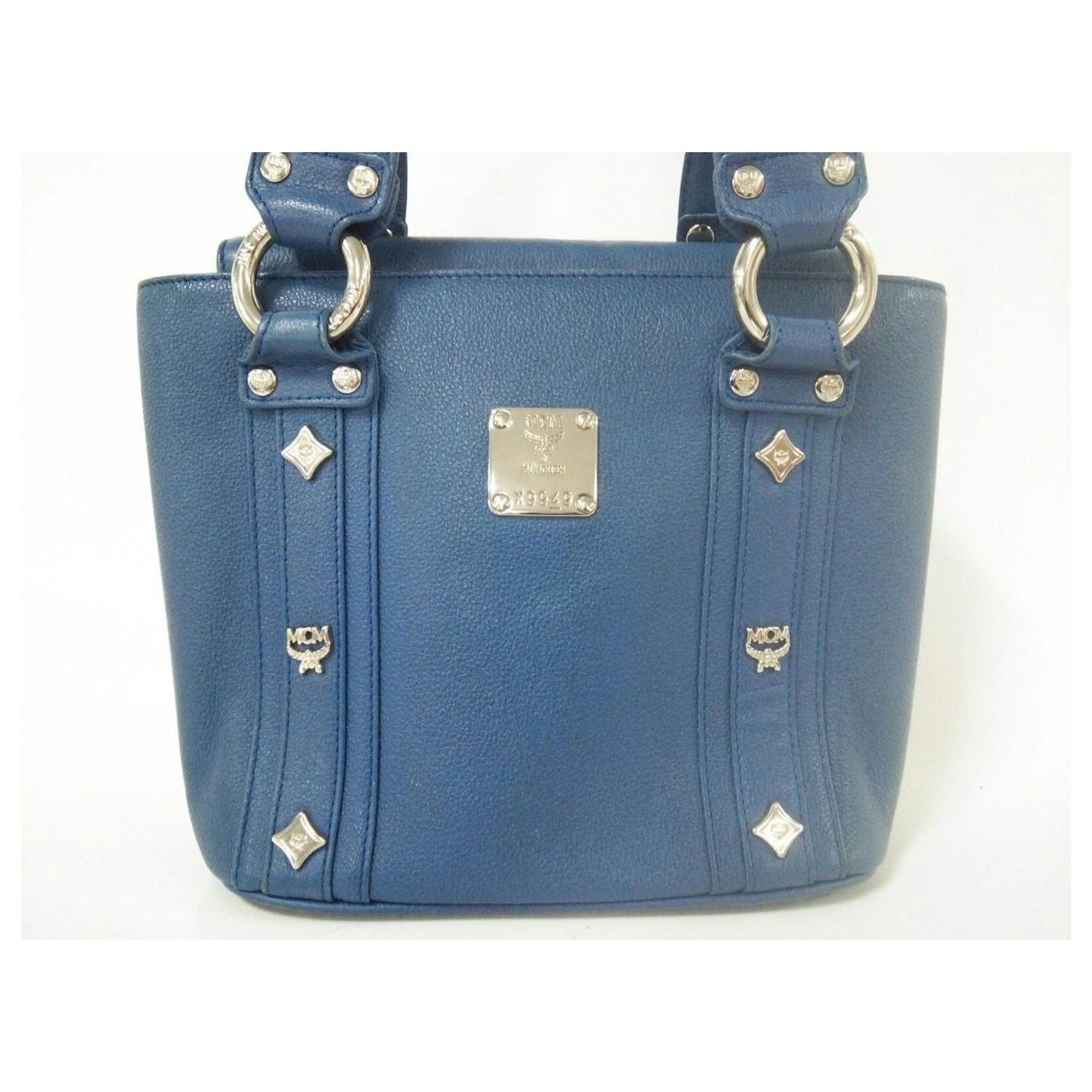 Mcm Blue Small Leather Tote Bag