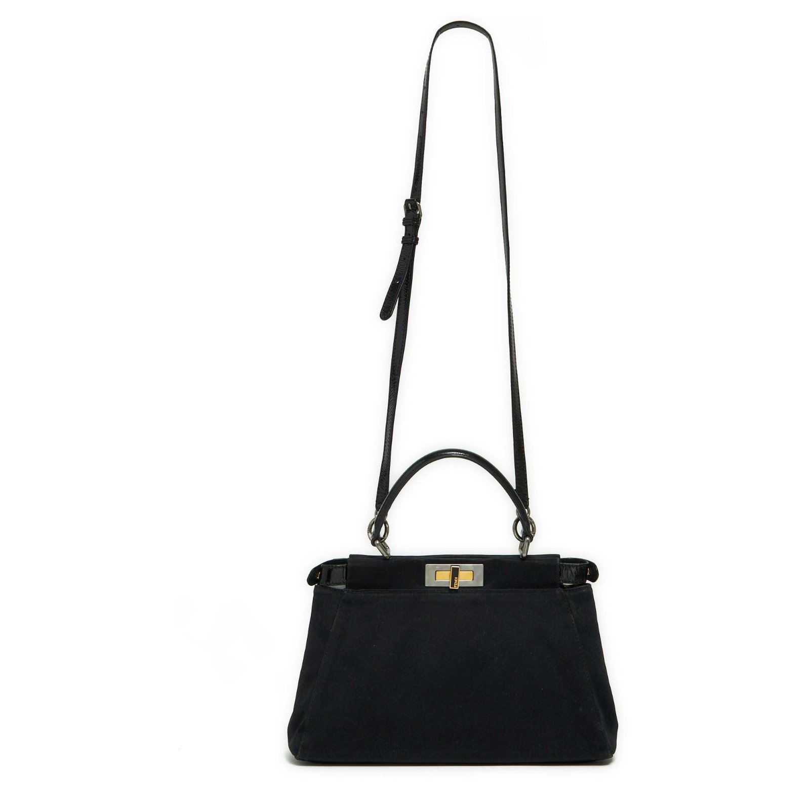 Fendi PEEKABOO MEDIUM BLACK MONOGRAM Patent leather Cloth ref