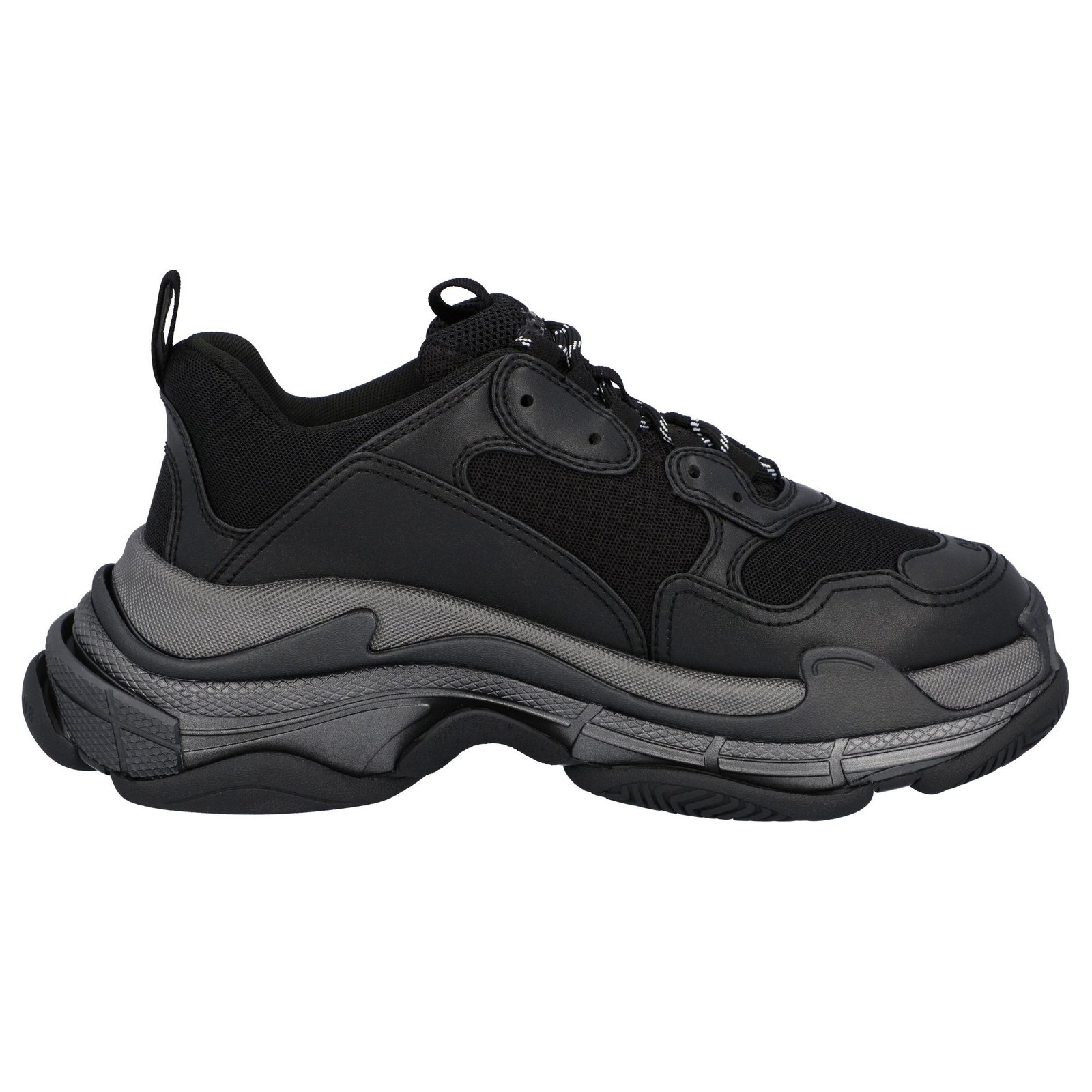 Triple S Sneaker in Black Faux leather and mesh upper