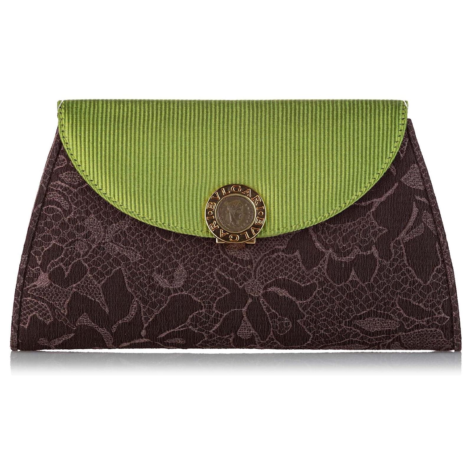 Bulgari Bvlgari Brown Cotton Clutch Bag Green Cloth ref.315233 - Joli Closet