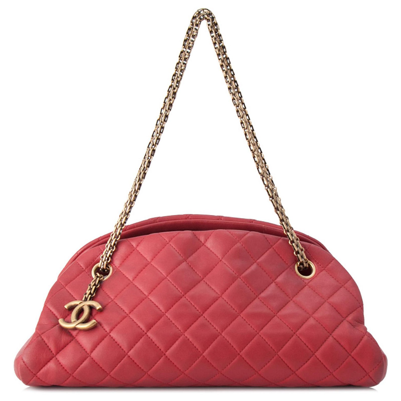 Chanel Red Mademoiselle Leather Bowling Bag