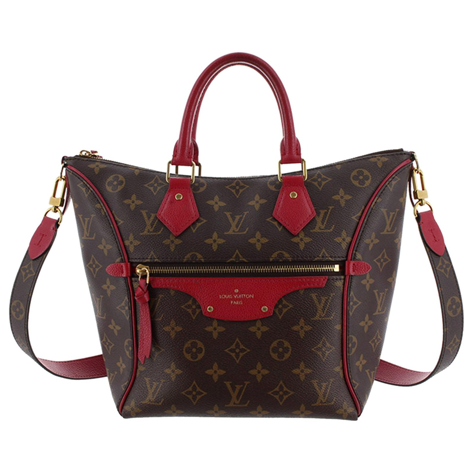 Louis Vuitton Brown Monogram Tournelle PM Red Leather Cloth Pony