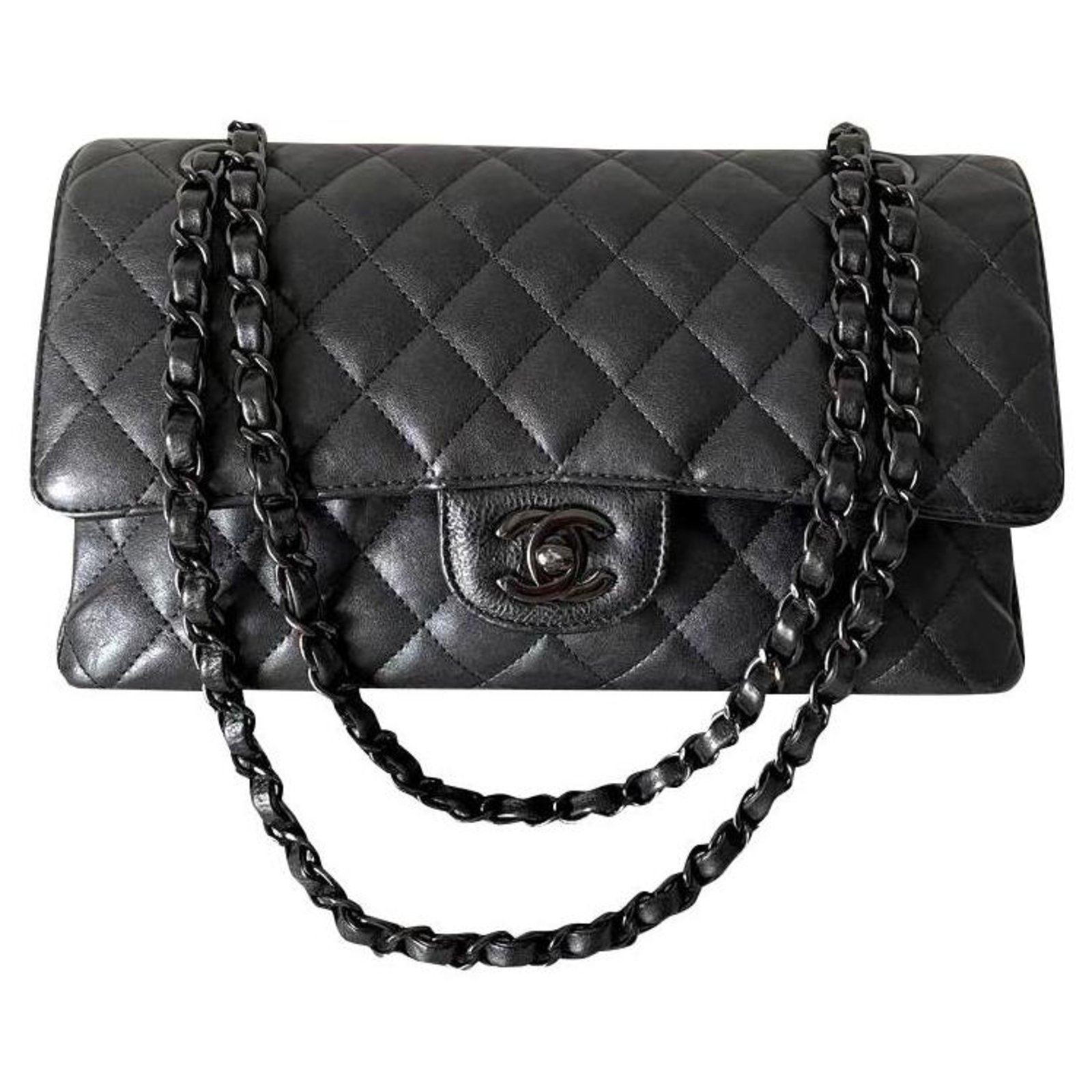 Chanel So Black Timeless Classic Medium Flap bag Blue Leatherette  ref.315372 - Joli Closet