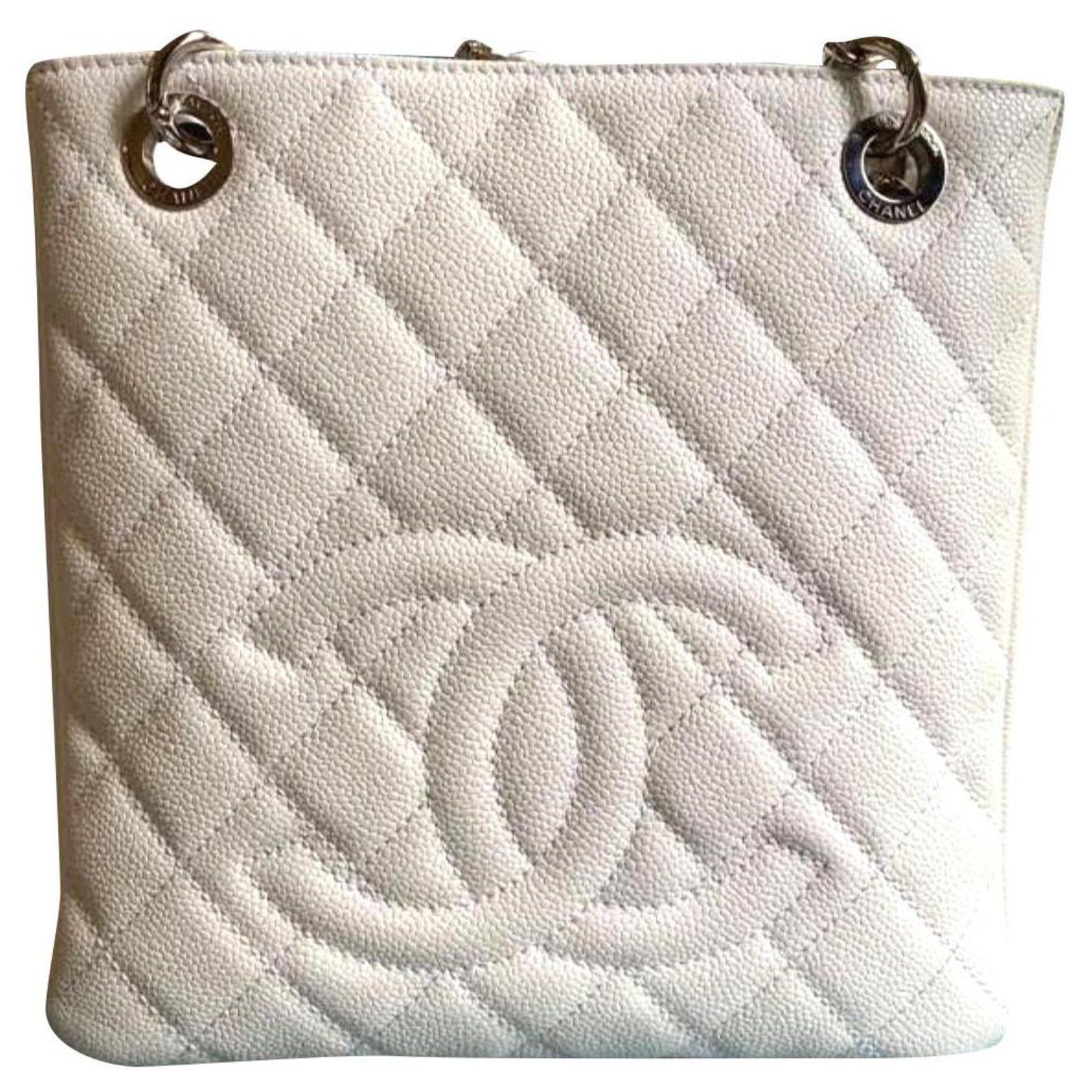 Chanel White Caviar PST shopping tote SHW Leather ref.315399