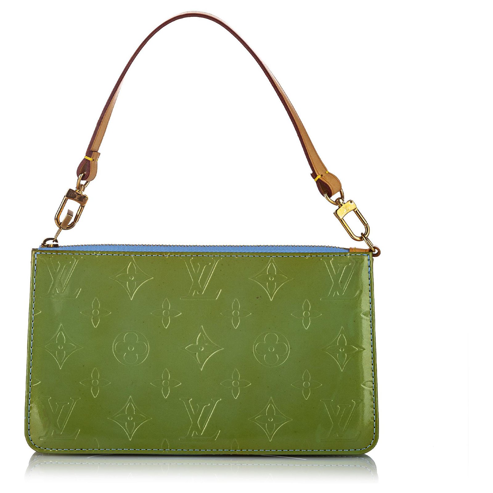 Louis Vuitton Lexington Patent Leather Green / Brown Pochette Bag